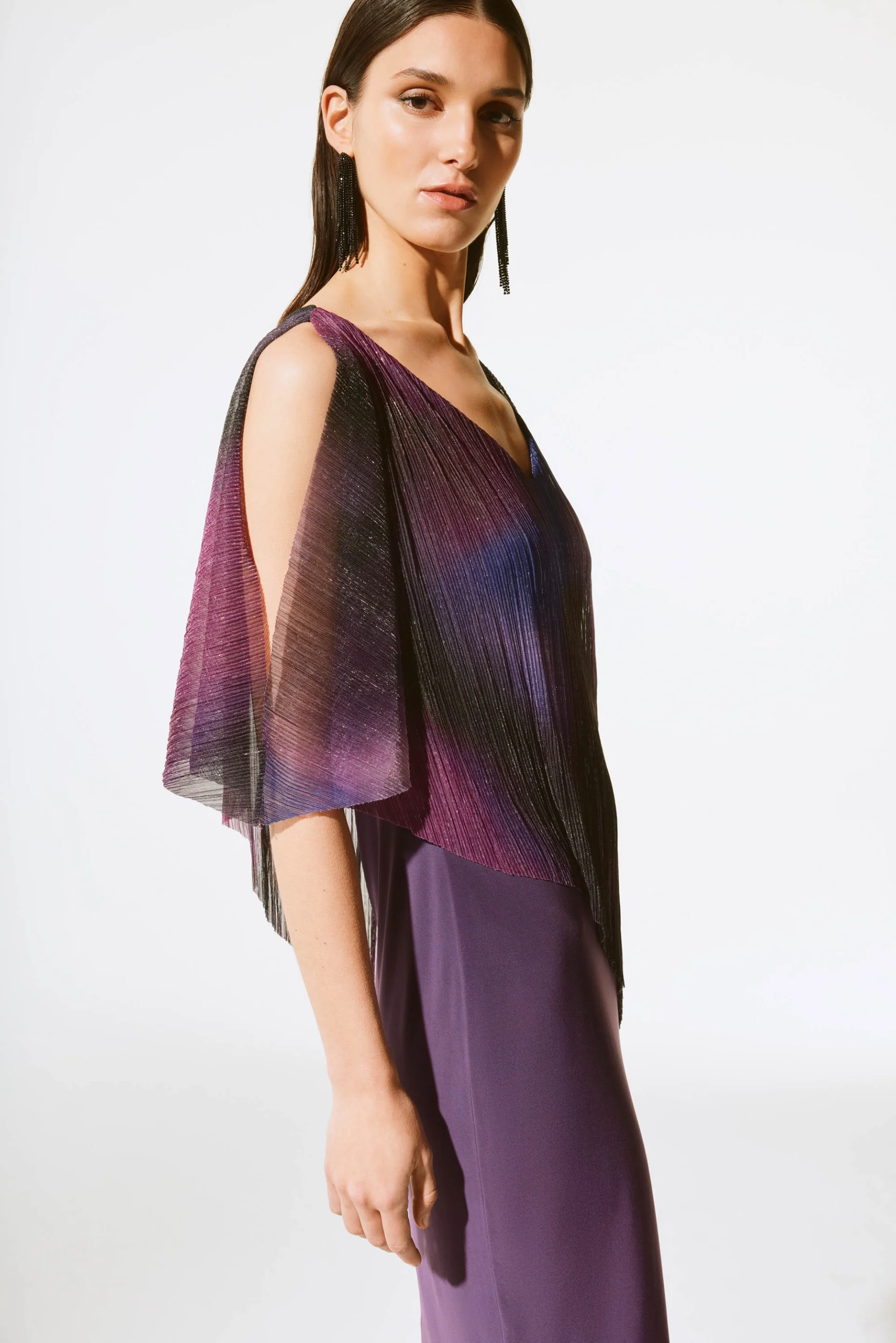 Joseph Ribkoff Black Currant/Multi Layered Dress Style 243718 - Image 2
