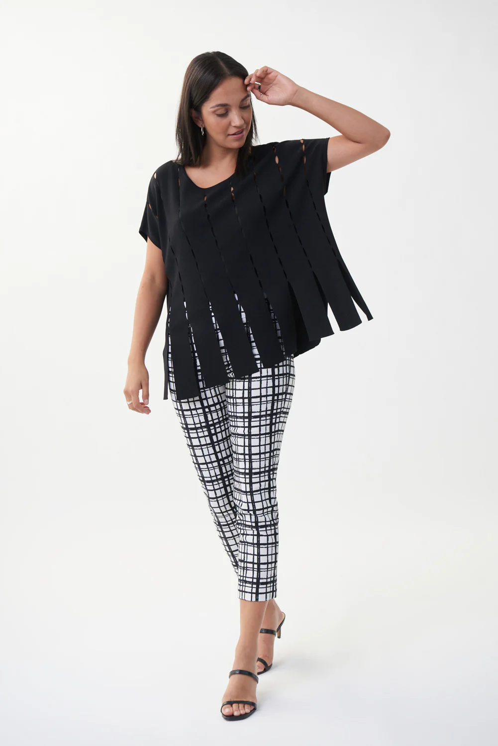 Joseph Ribkoff Black Cut-Out Fringe Top Style 222926