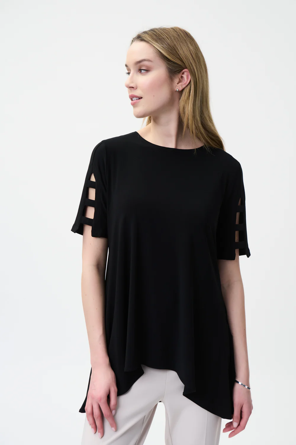 Joseph Ribkoff Black Cut-Out Sleeve Top Style 222079 - Image 2