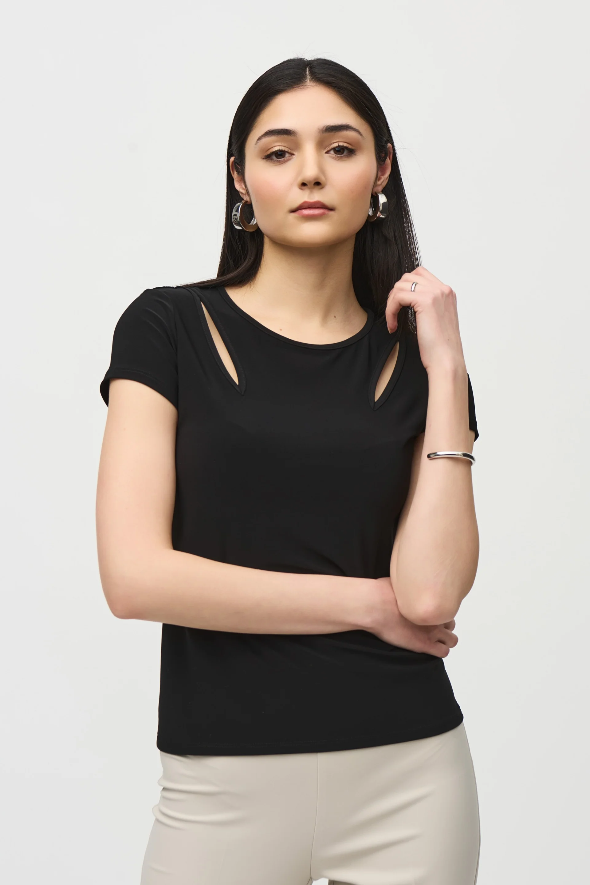 Joseph Ribkoff Black Cutout Top Style 241245 - Image 2
