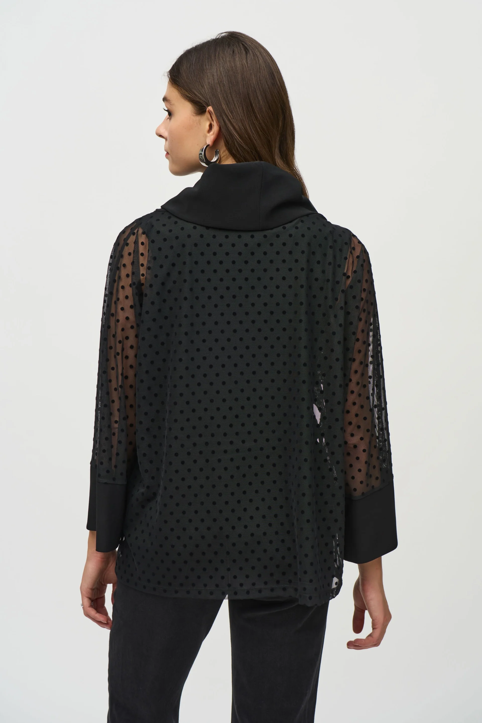 Joseph Ribkoff Black Dot Mesh Layered Tunic Style 244178 - Image 2