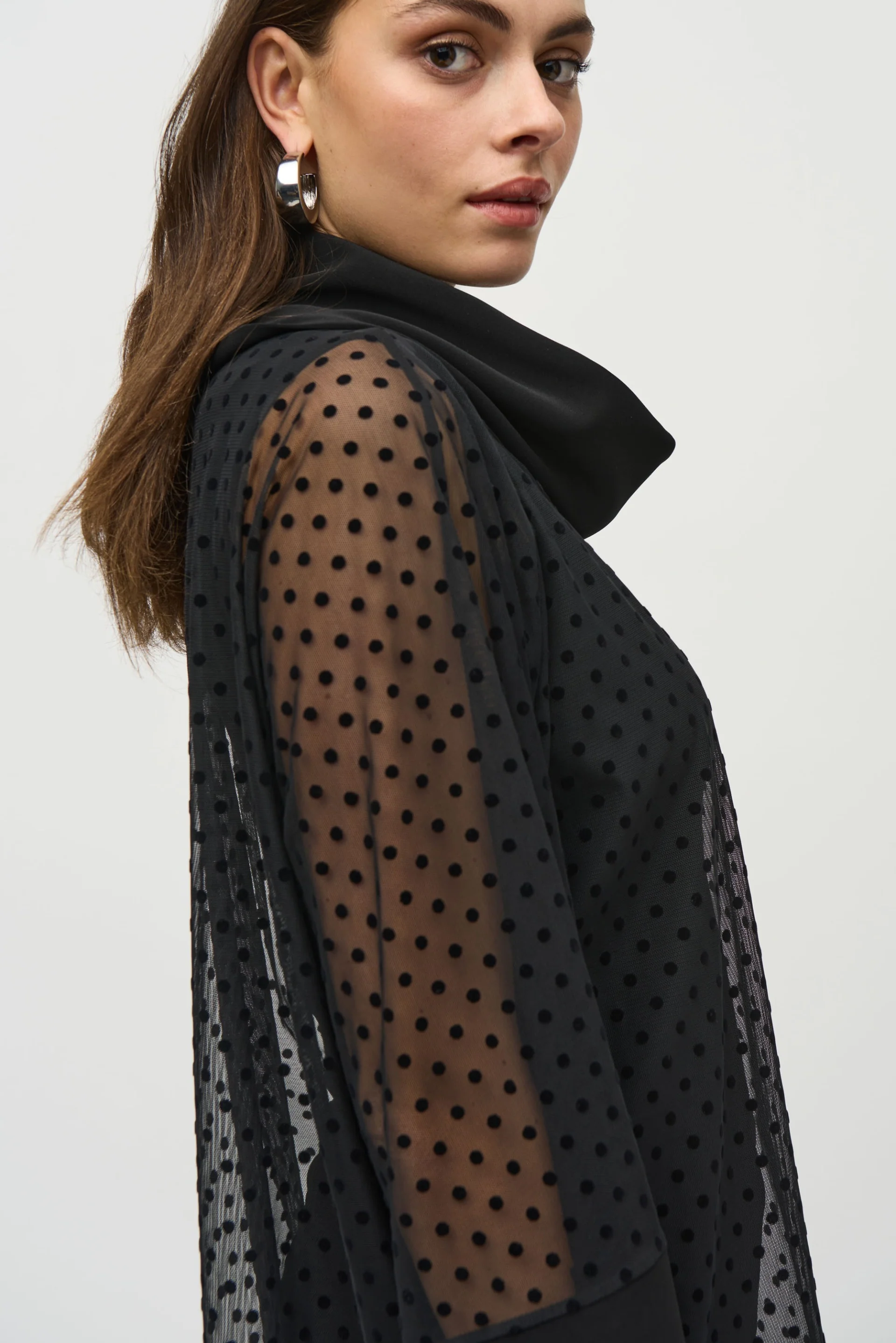 Joseph Ribkoff Black Dot Mesh Layered Tunic Style 244178 - Image 3