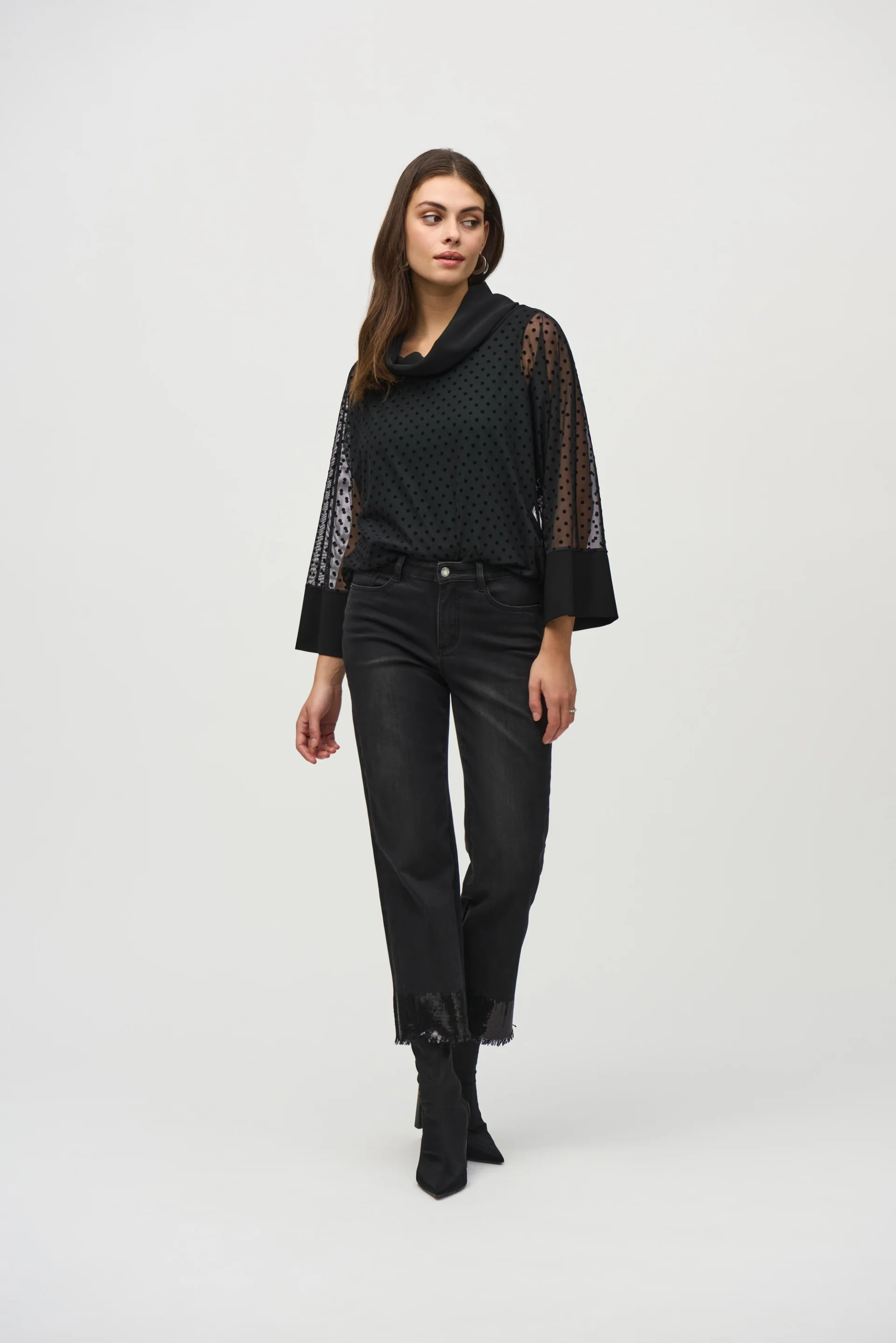 Joseph Ribkoff Black Dot Mesh Layered Tunic Style 244178 - Image 4