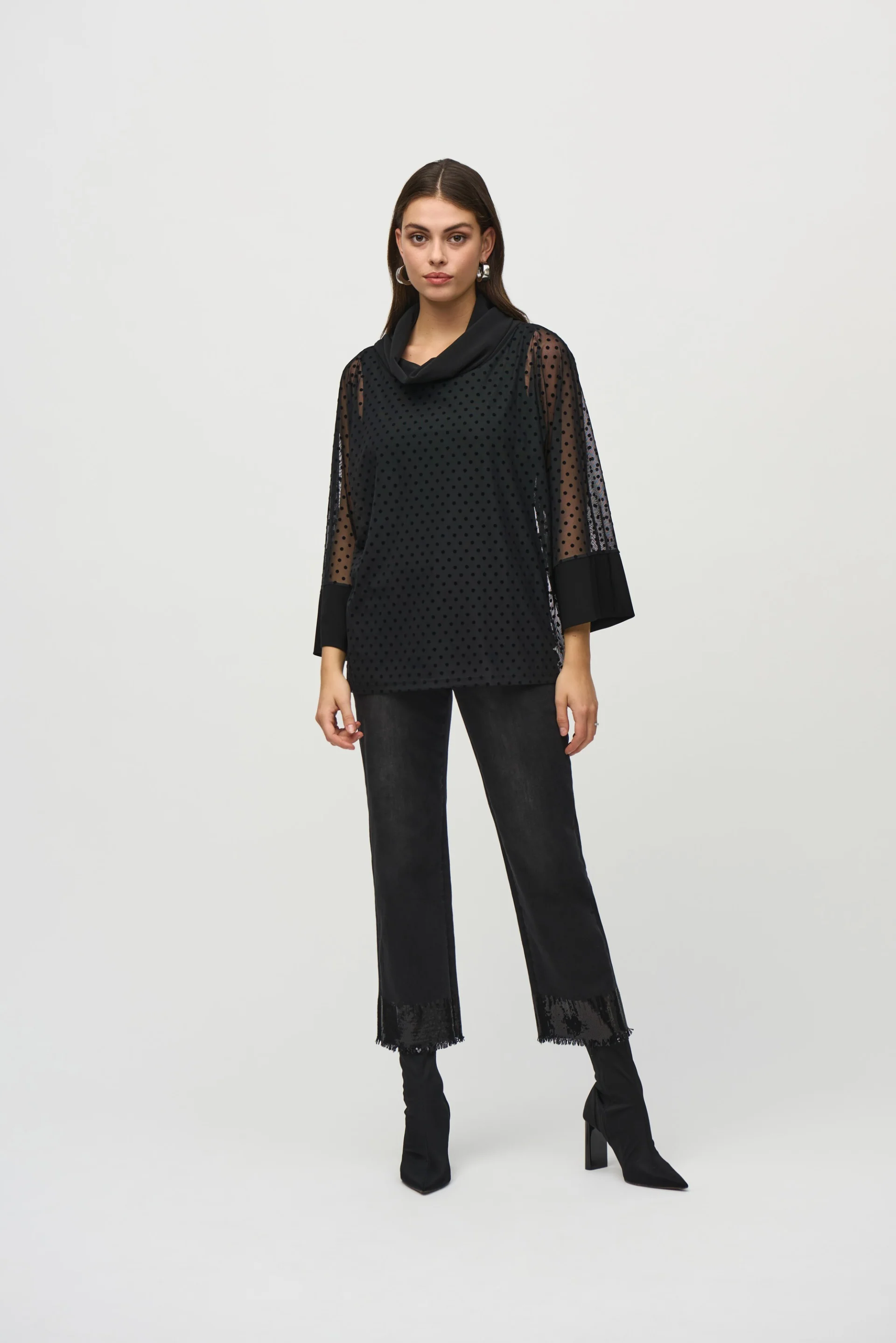 Joseph Ribkoff Black Dot Mesh Layered Tunic Style 244178 - Image 5