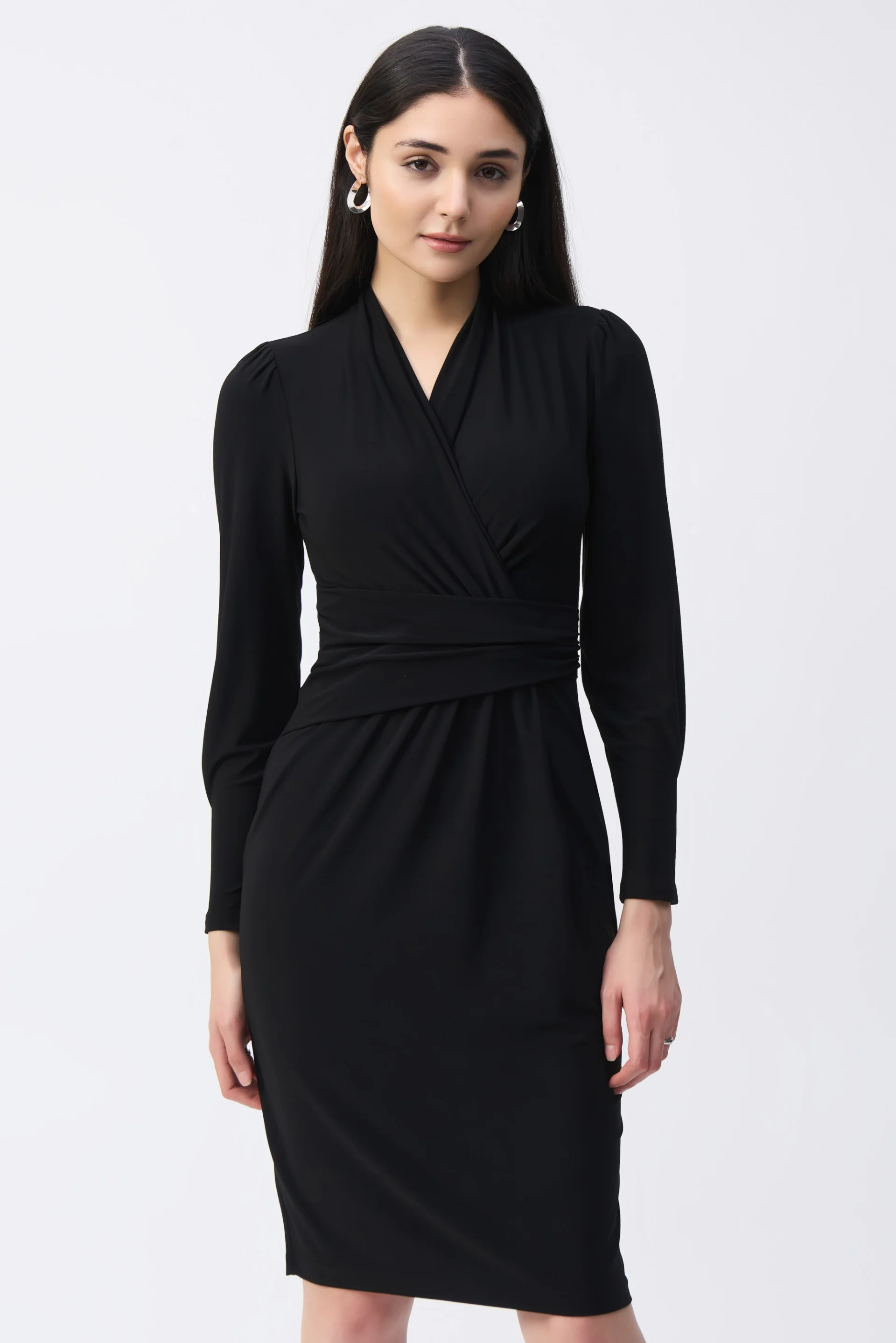 Joseph Ribkoff Black Draped Wrap Dress Style 243236 - Image 2