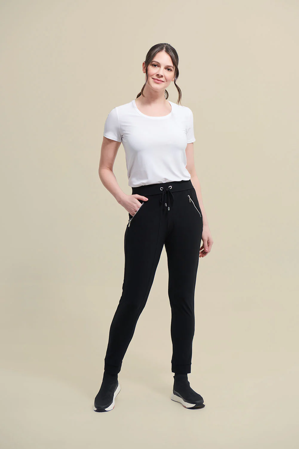 Joseph Ribkoff Black Drawing Waist Pants Style 211317 - Image 4