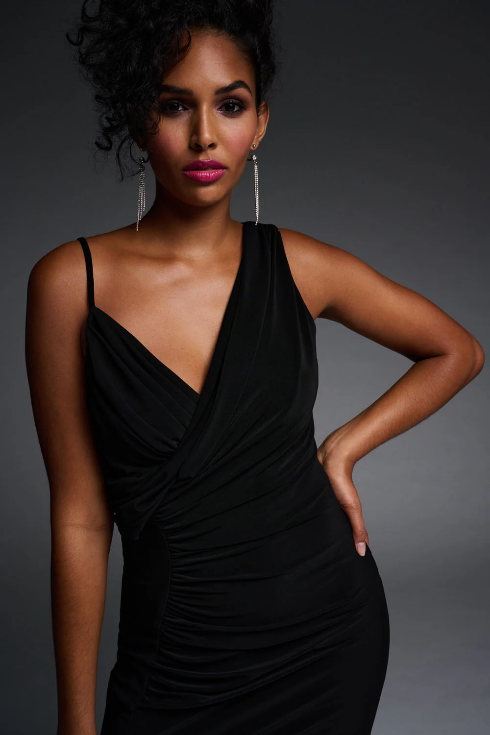 Joseph Ribkoff Black Ruched Gown Style 223714 - Image 3