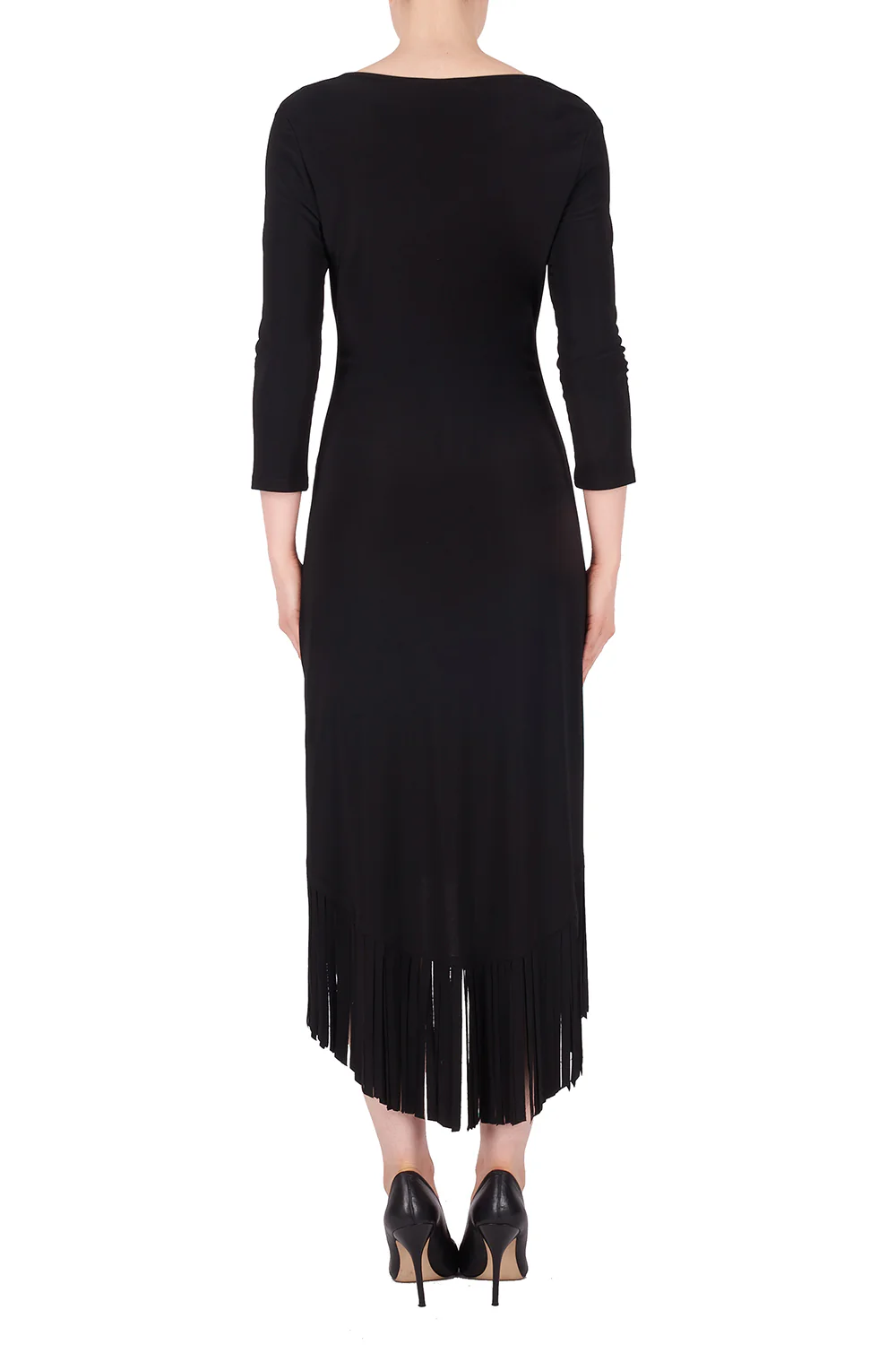 Joseph Ribkoff Black Dress With Fringes Style 191008 - Image 2