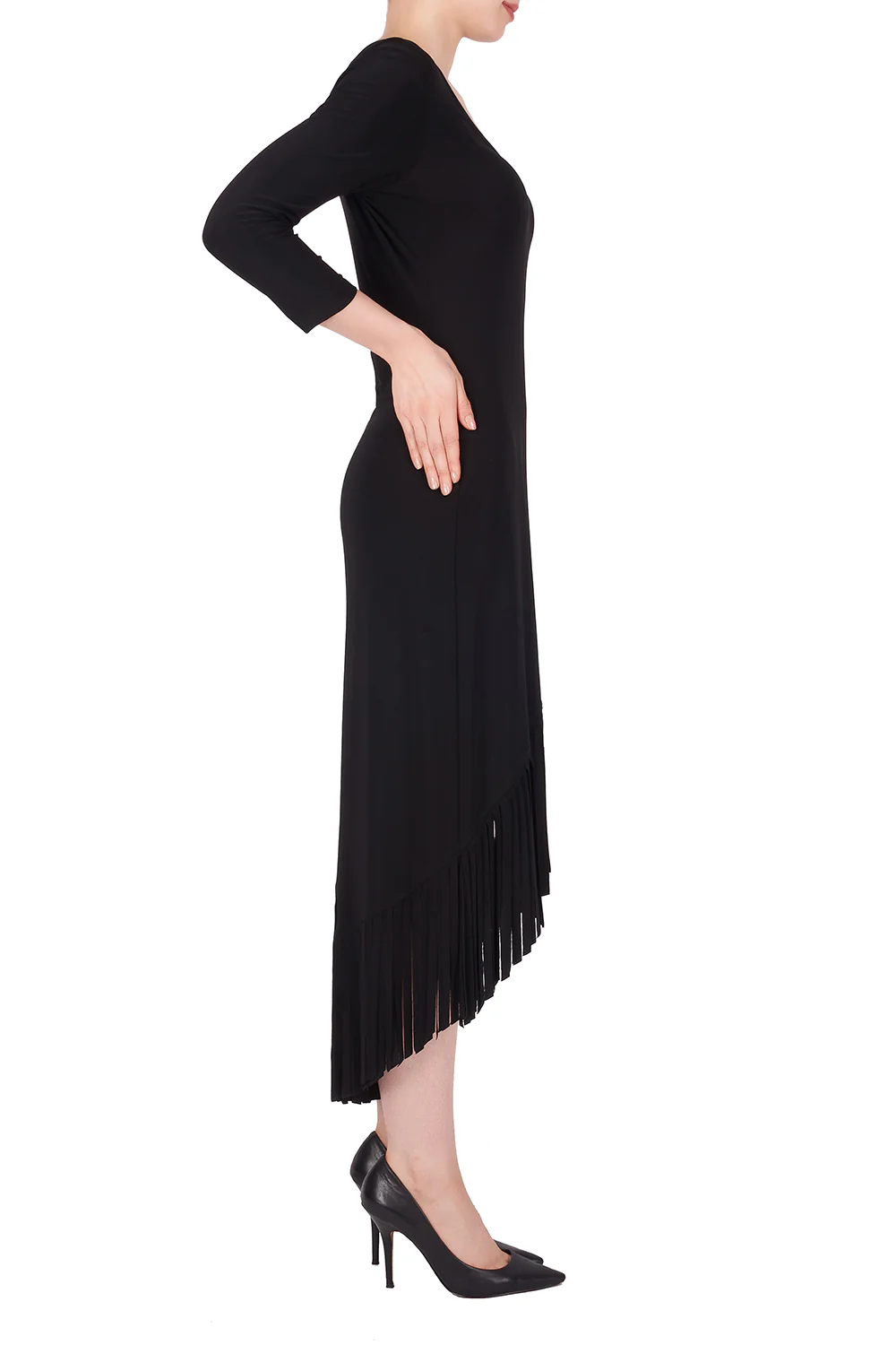 Joseph Ribkoff Black Dress With Fringes Style 191008 - Image 3