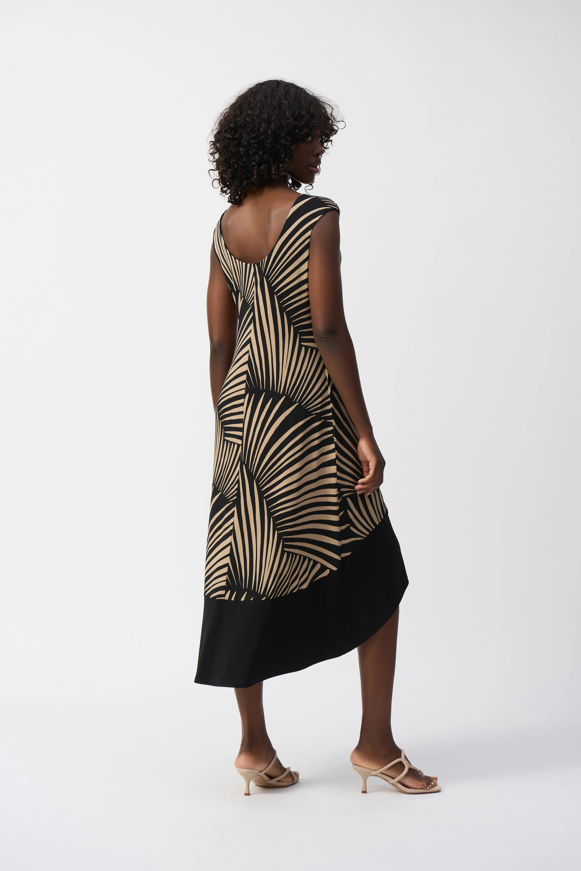 Joseph Ribkoff Black/Dune Tropical Print High-Low Dress Style 251107 - Image 2