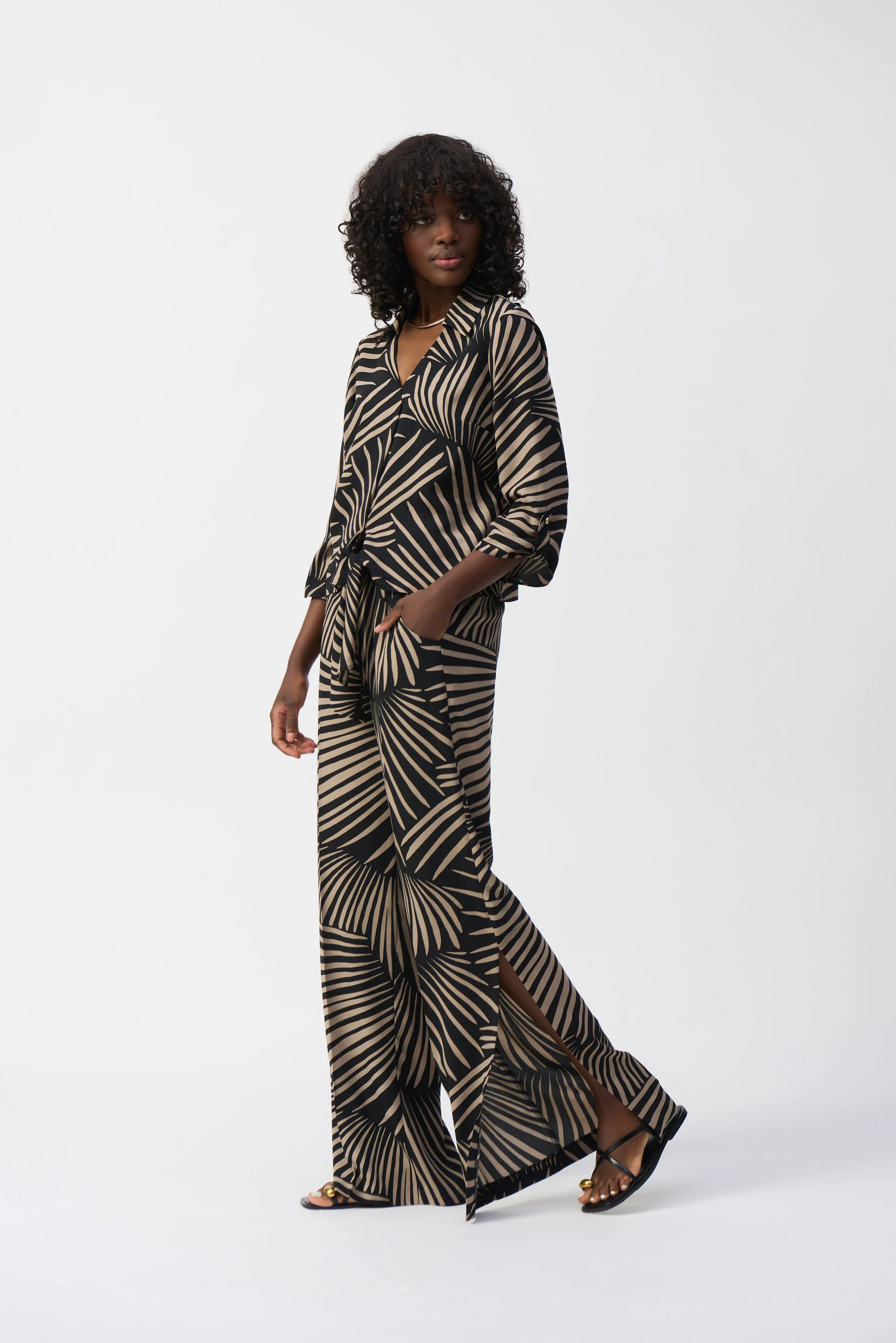 Joseph Ribkoff Black/Dune Tropical Print Top Style 251083