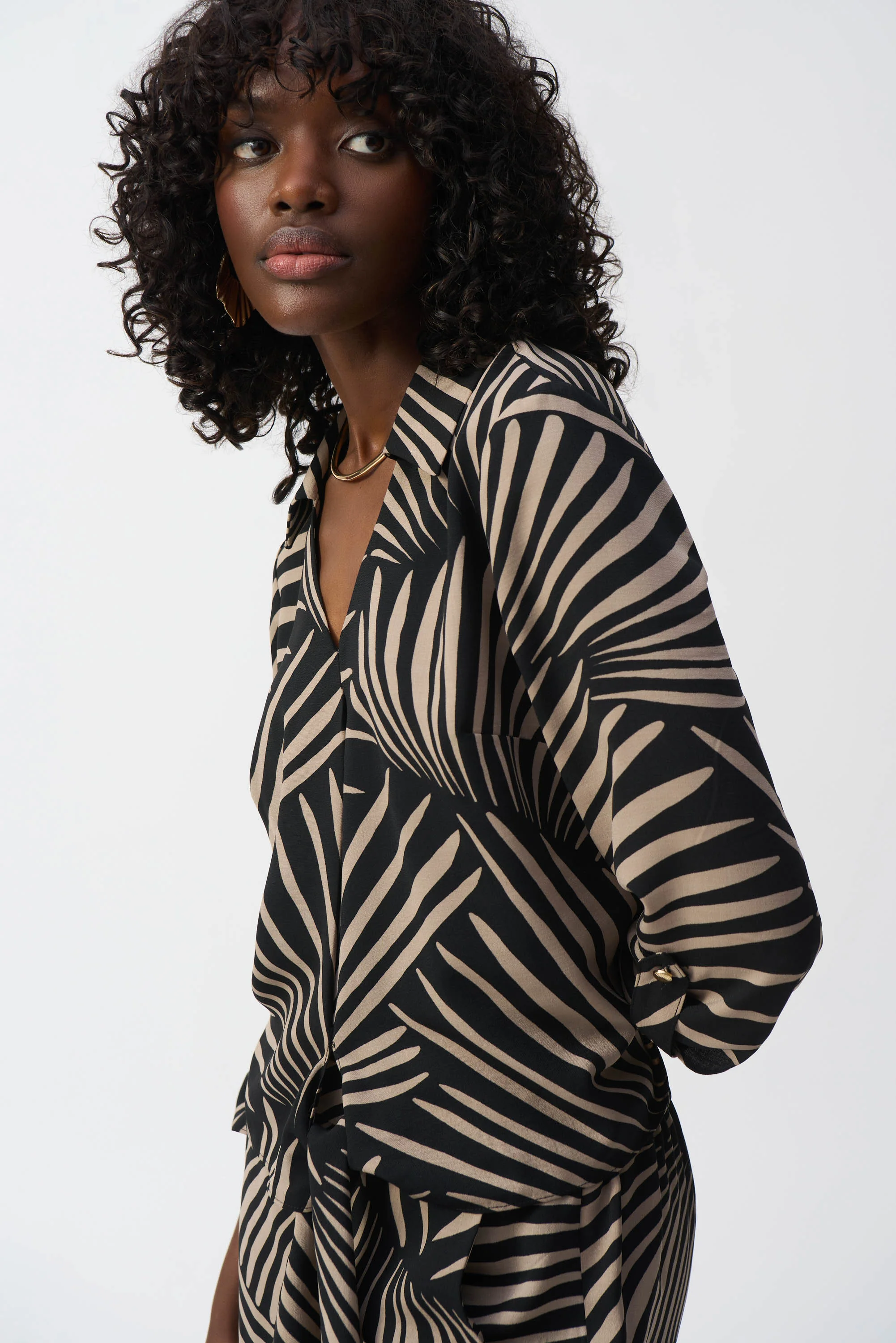 Joseph Ribkoff Black/Dune Tropical Print Top Style 251083 - Image 2