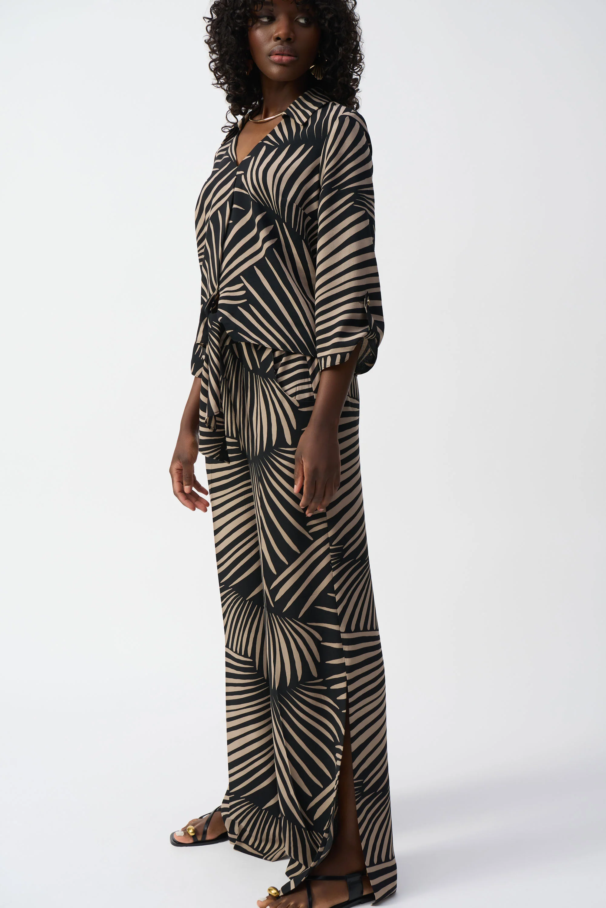Joseph Ribkoff Black/Dune Tropical Print Top Style 251083 - Image 4