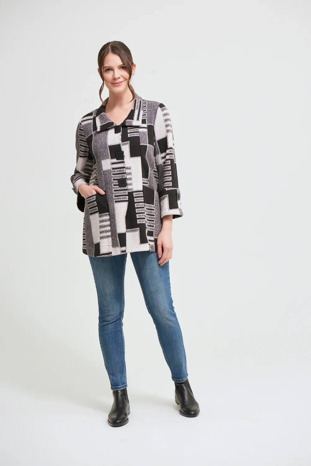 Joseph Ribkoff Black/Ecru Coat Style 213101 - Image 2