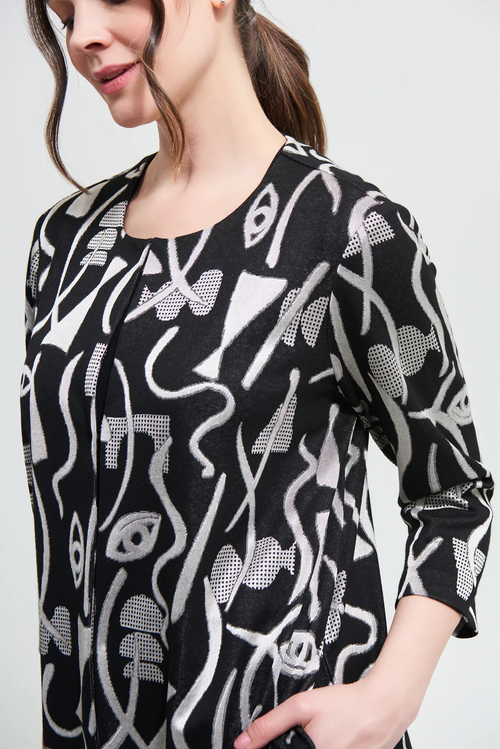 Joseph Ribkoff Black/Ecru Jacket Style 213094 - Image 2