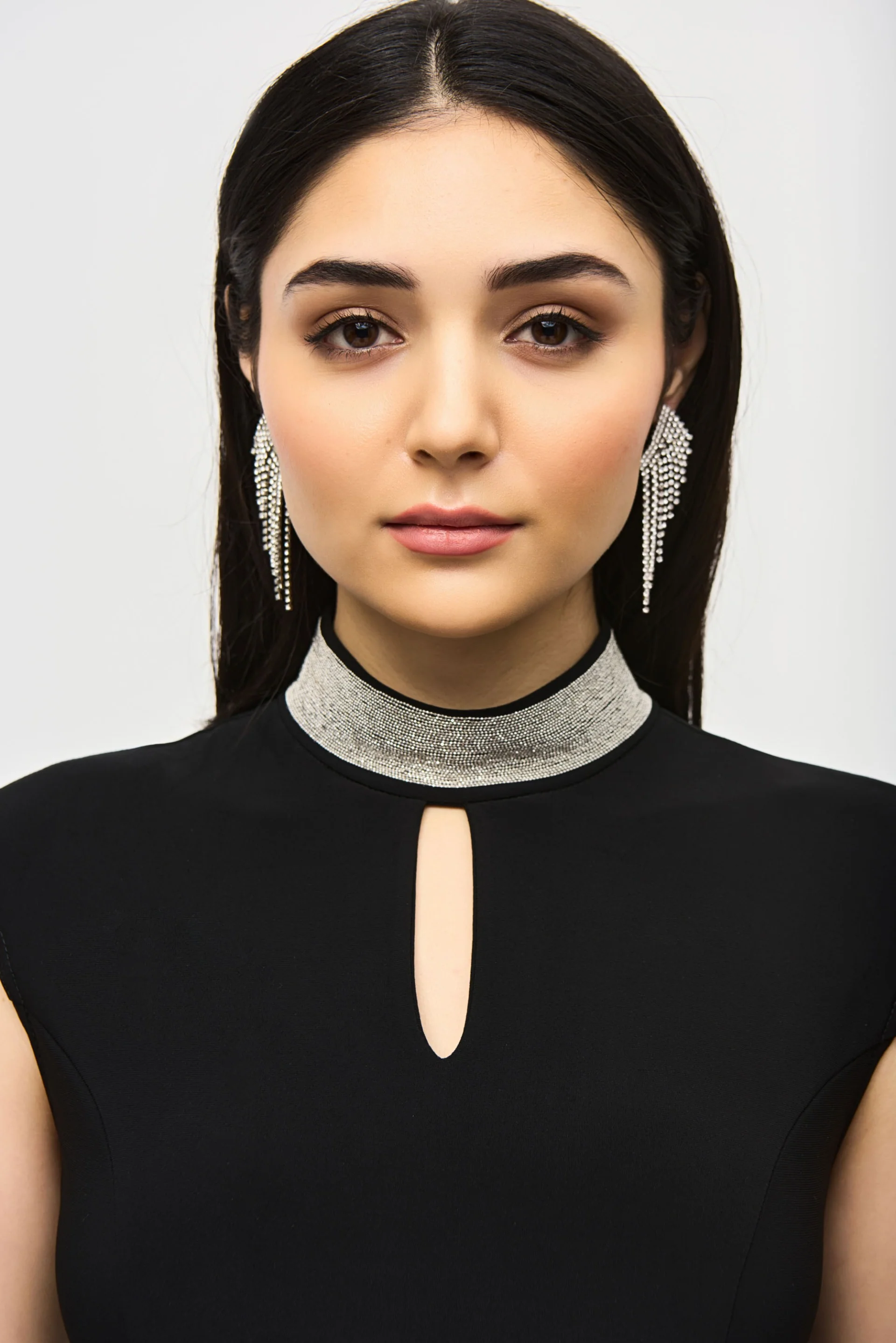 Joseph Ribkoff Black Embellished Collar Fitted Dress Style 243313 - Image 3