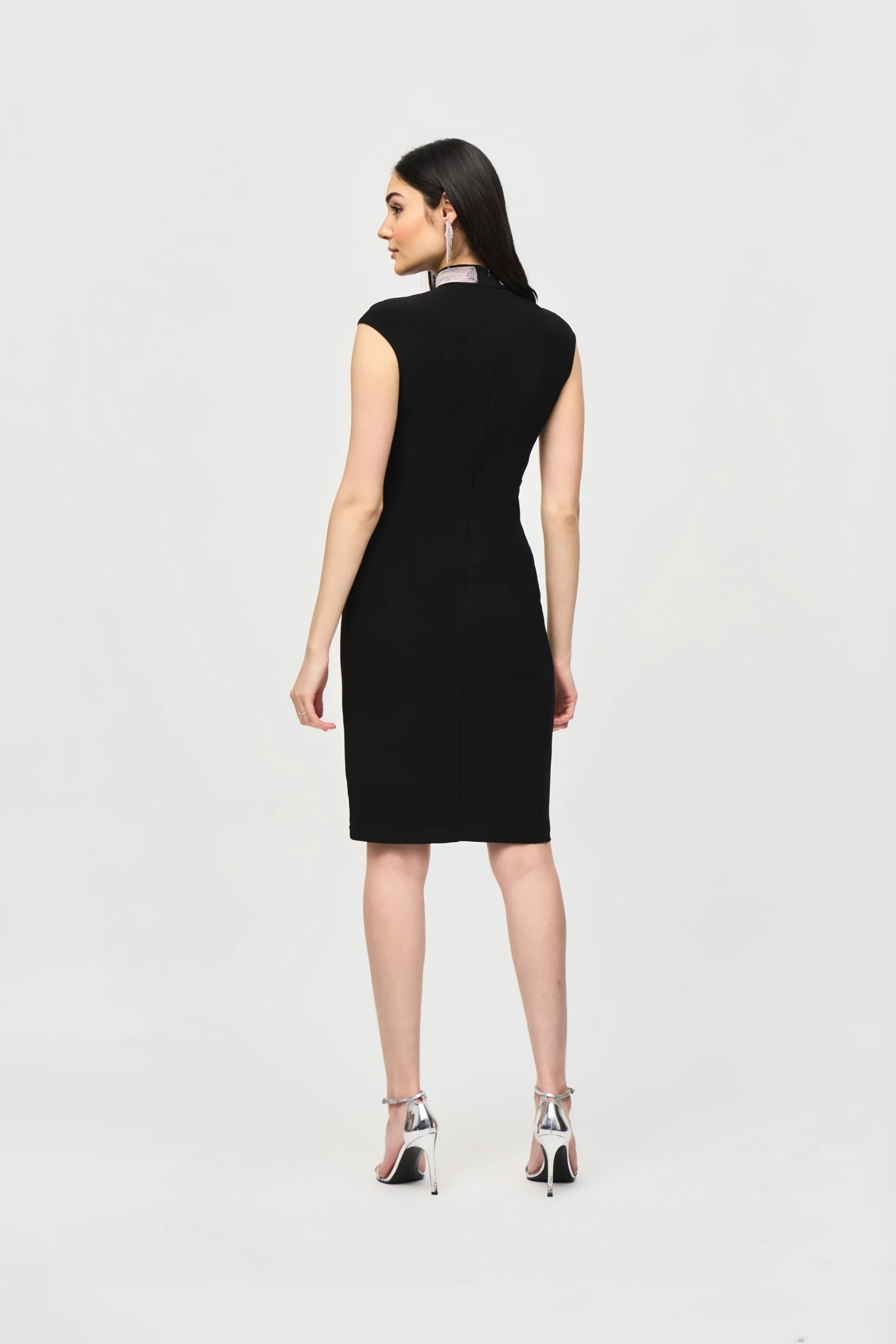 Joseph Ribkoff Black Embellished Collar Fitted Dress Style 243313 - Image 4