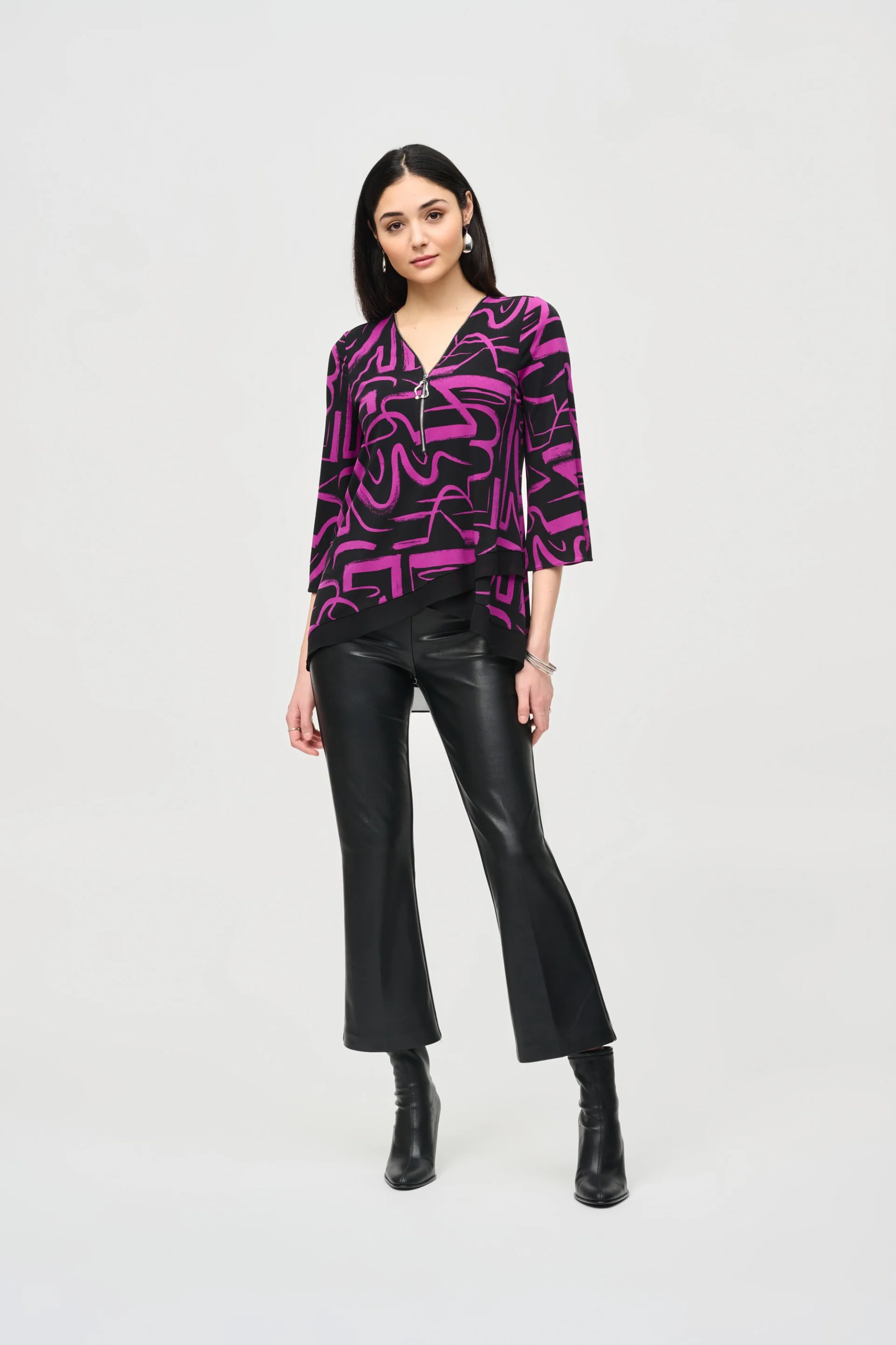 Joseph Ribkoff Black/Empress Abstract Print Flared Top Style 243059 - Image 4