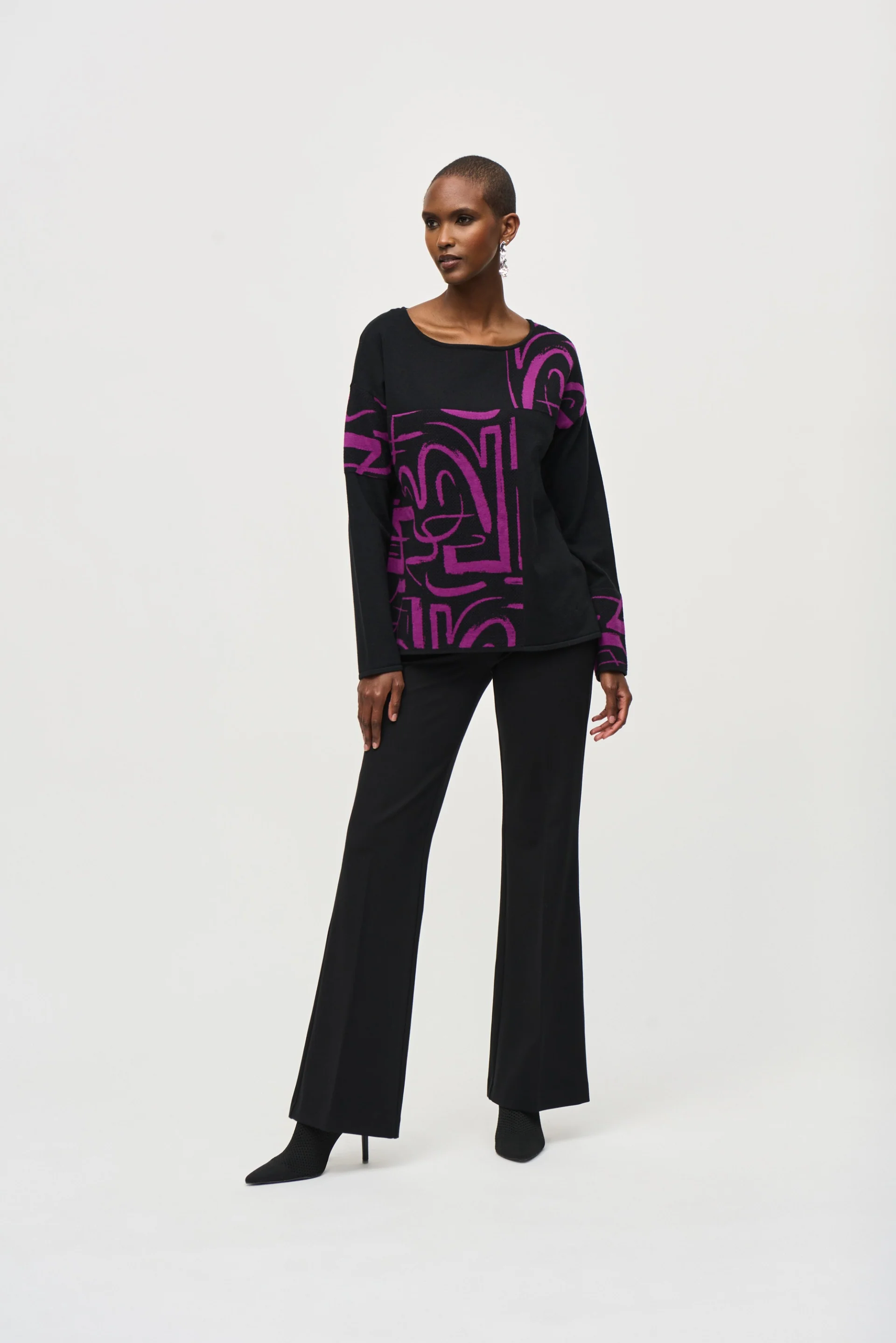 Joseph Ribkoff Black/Empress Abstract Print Top Style 243971 - Image 4