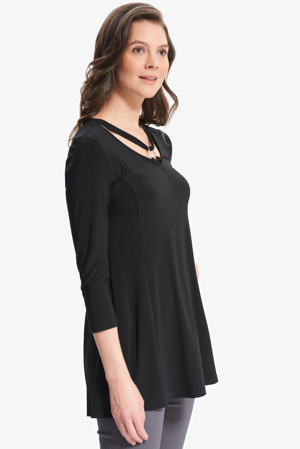 Joseph Ribkoff Black Eyelet Detail Top Style 214212 - Image 2
