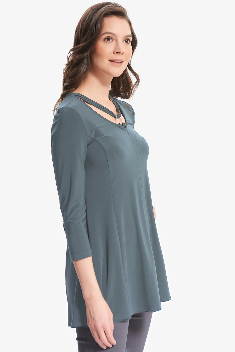 Joseph Ribkoff Mineral Blue Eyelet Detail Top Style 214212 - Image 2