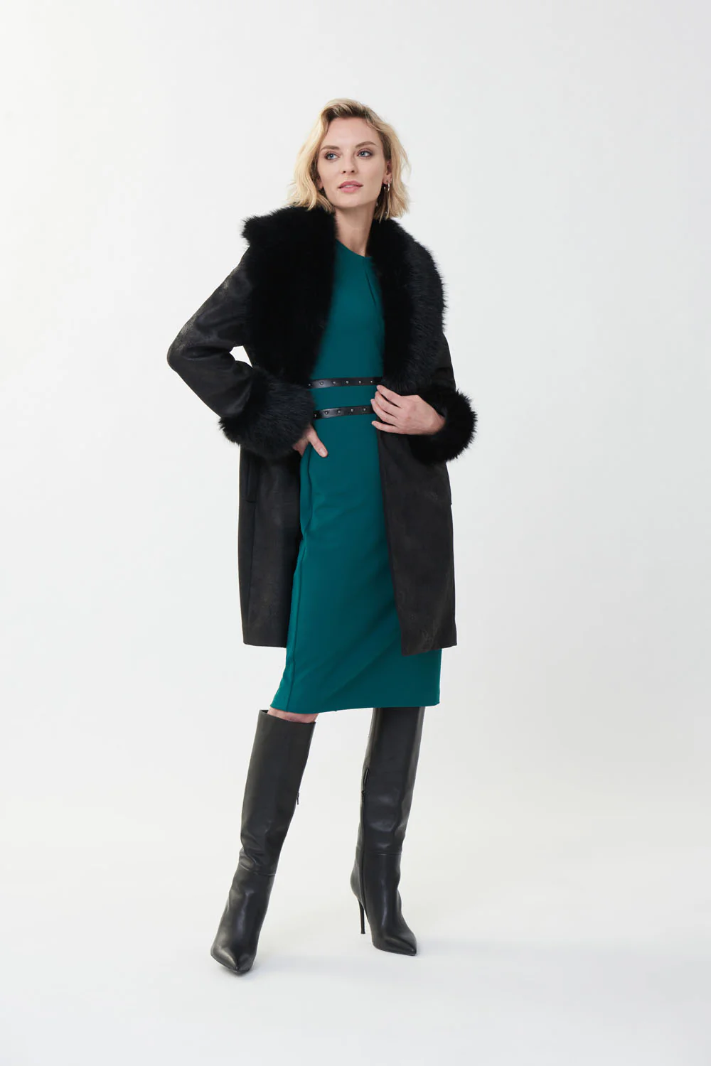 Joseph Ribkoff Black Faux Coat Style 223918