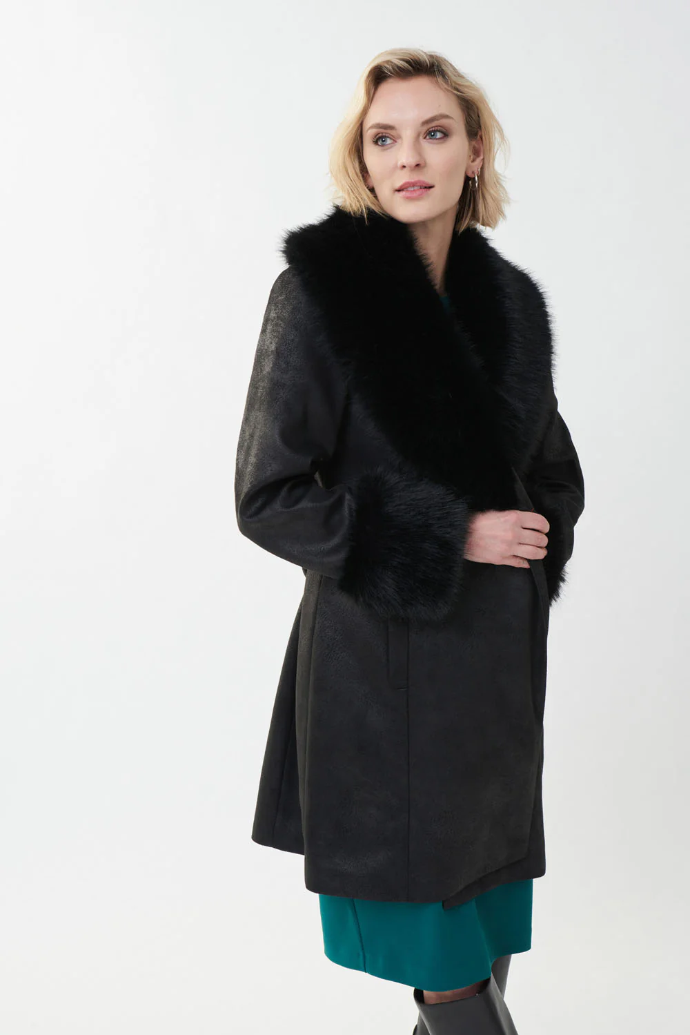 Joseph Ribkoff Black Faux Coat Style 223918 - Image 3