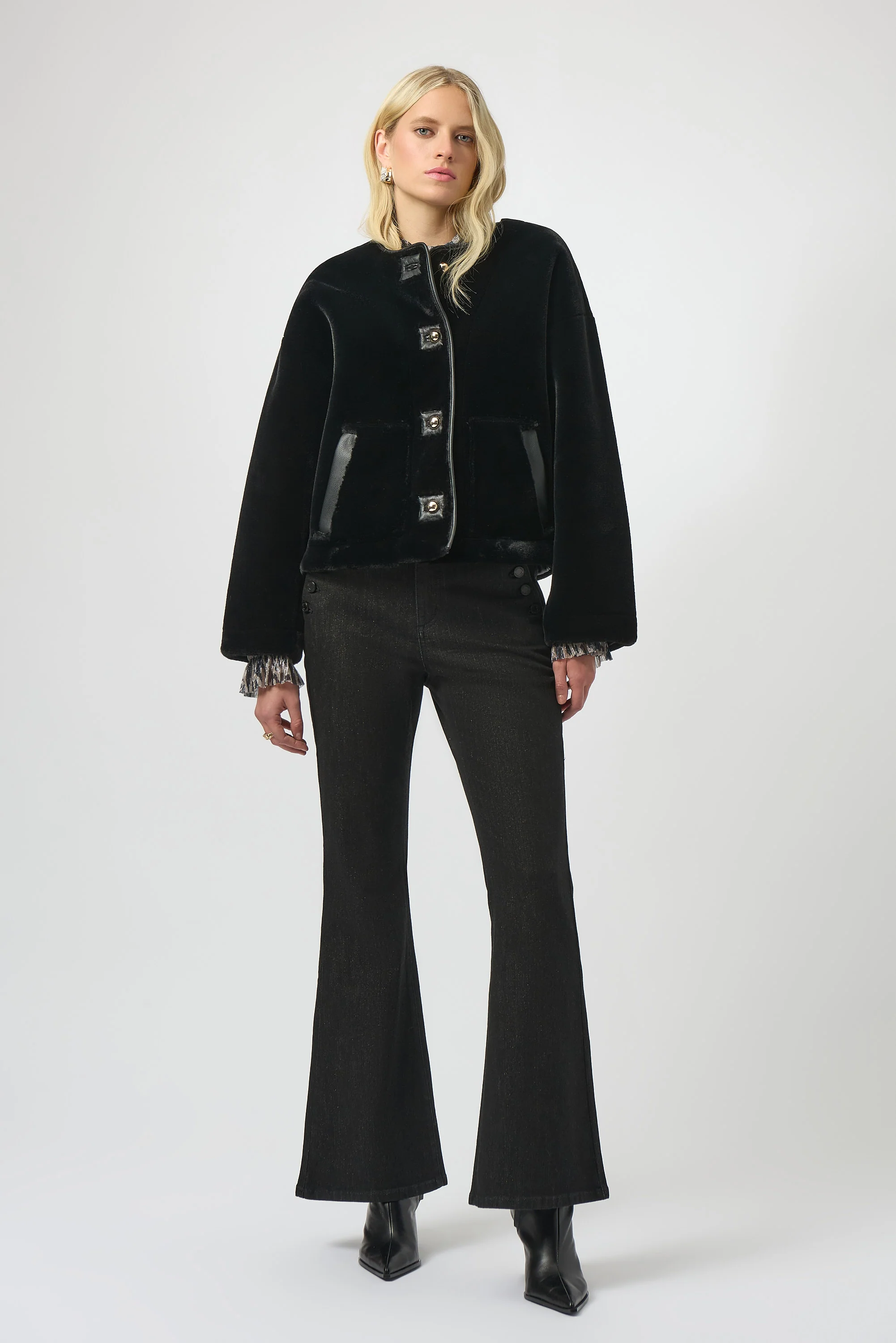 Joseph Ribkoff Black Faux Fur Boxy Jacket Style 254909 - Image 6