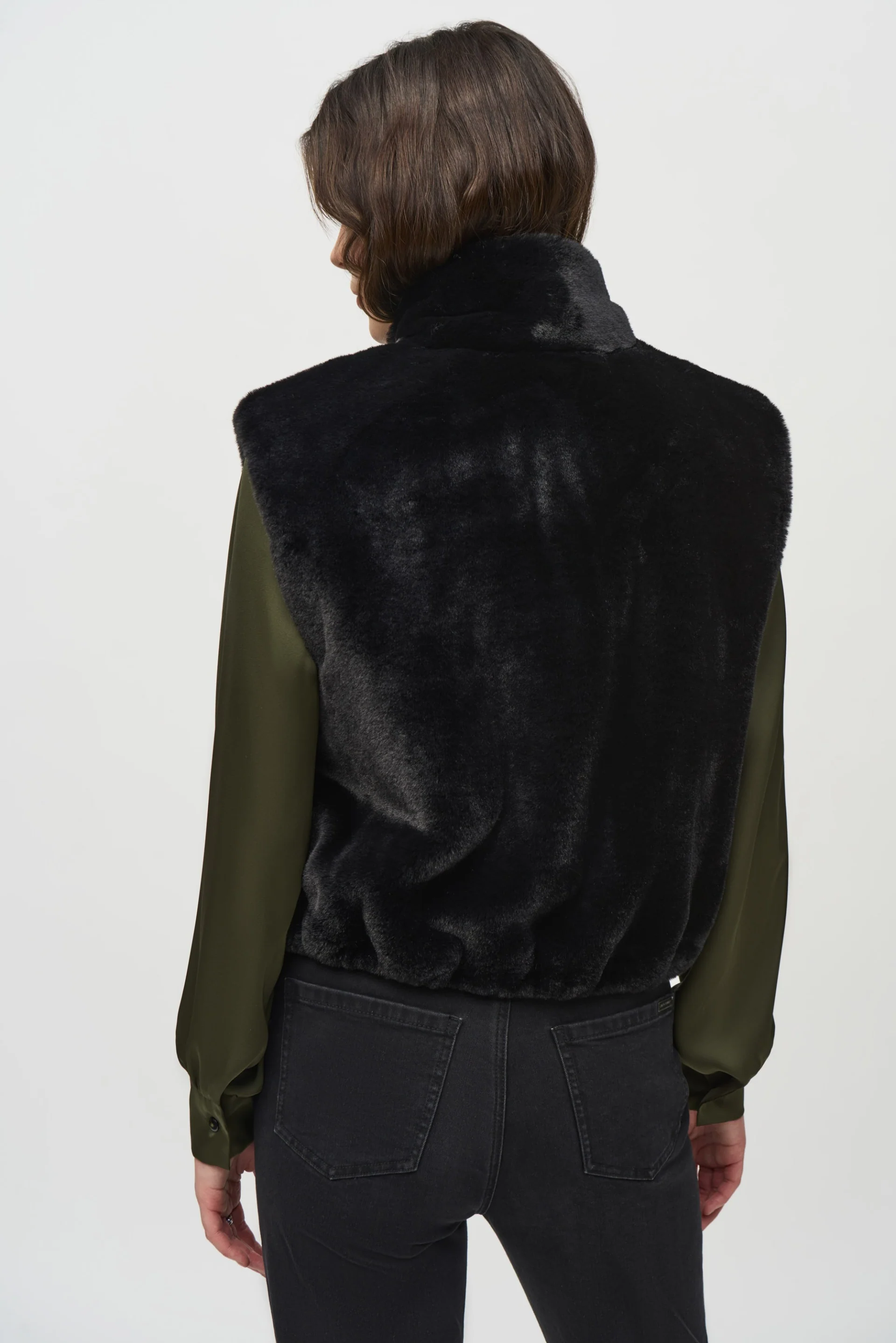 Joseph Ribkoff Black Faux-Fur Sleeveless Cropped Vest Style 244919 - Image 2
