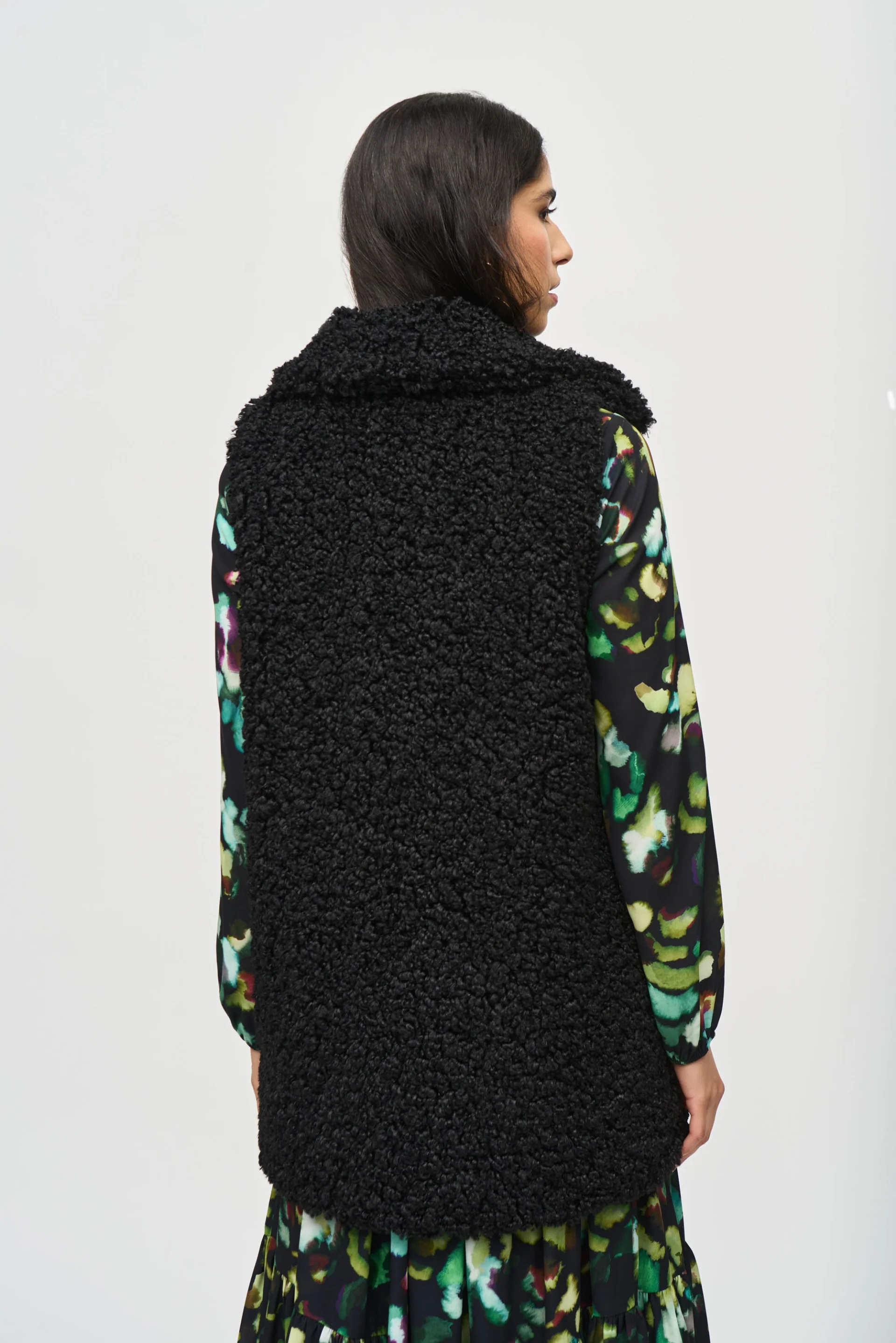Joseph Ribkoff Black Faux Fur Sleeveless Vest Style 243908 - Image 2