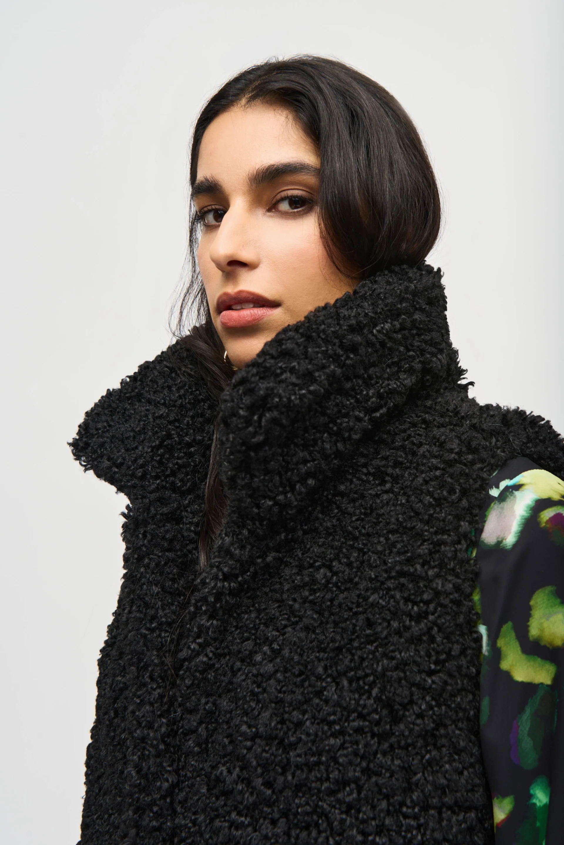 Joseph Ribkoff Black Faux Fur Sleeveless Vest Style 243908 - Image 3