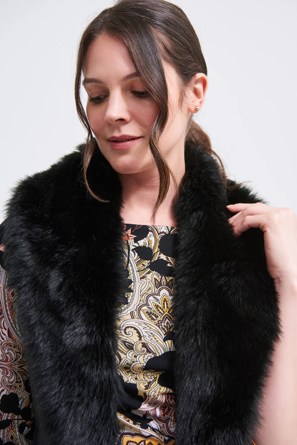 Joseph Ribkoff Black Faux Fur Vest Style 213996 - Image 2