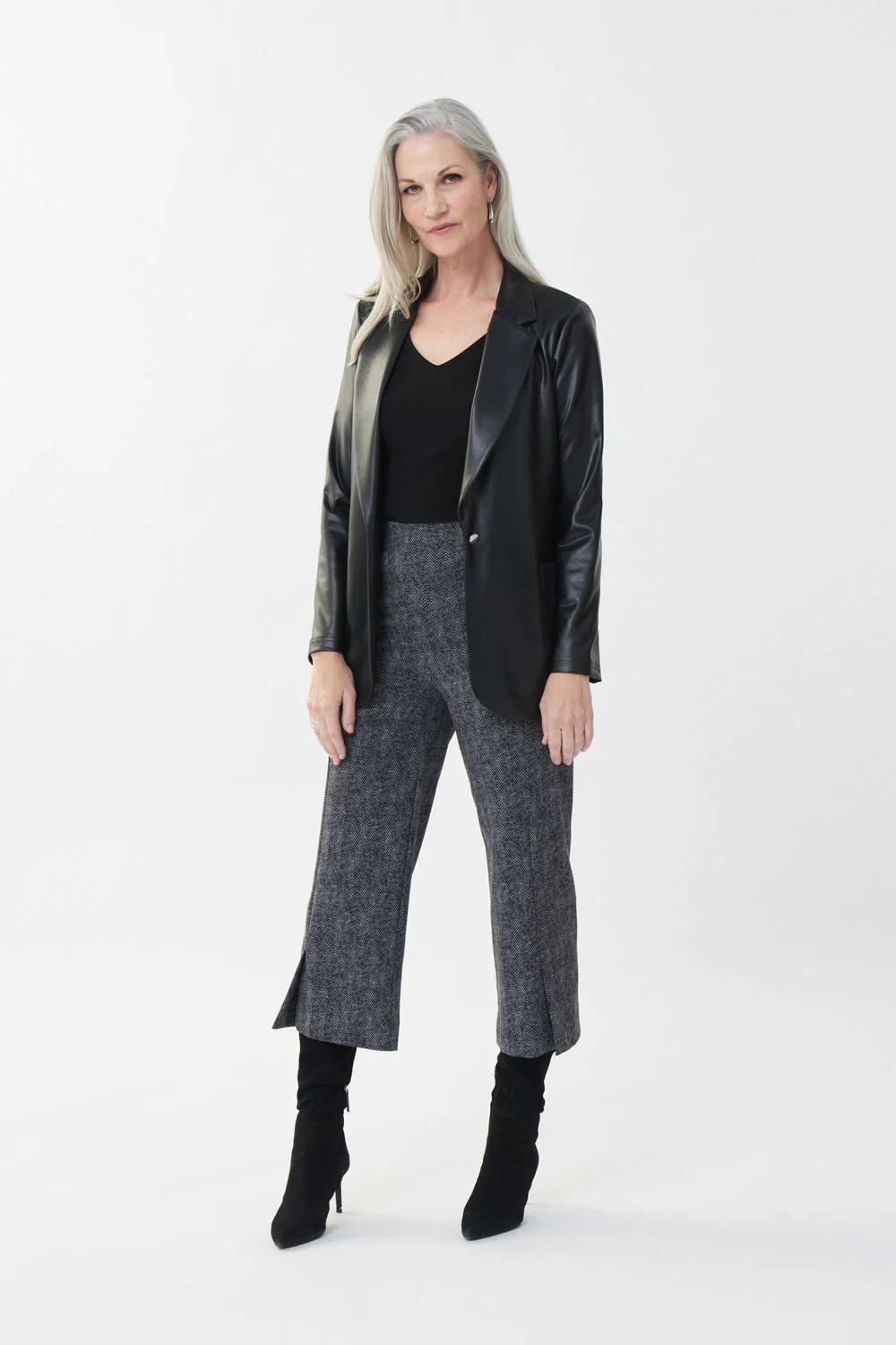 Joseph Ribkoff Black Faux Leather Blazer Style 223090