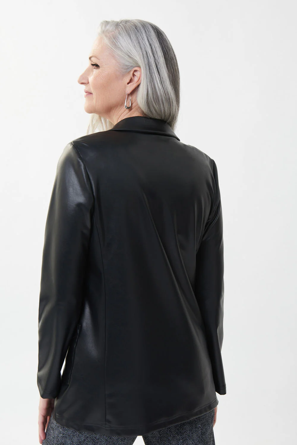 Joseph Ribkoff Black Faux Leather Blazer Style 223090 - Image 4