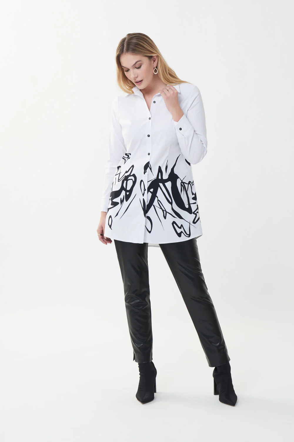 Joseph Ribkoff Black Faux Leather Pants Style 223196 - Image 2