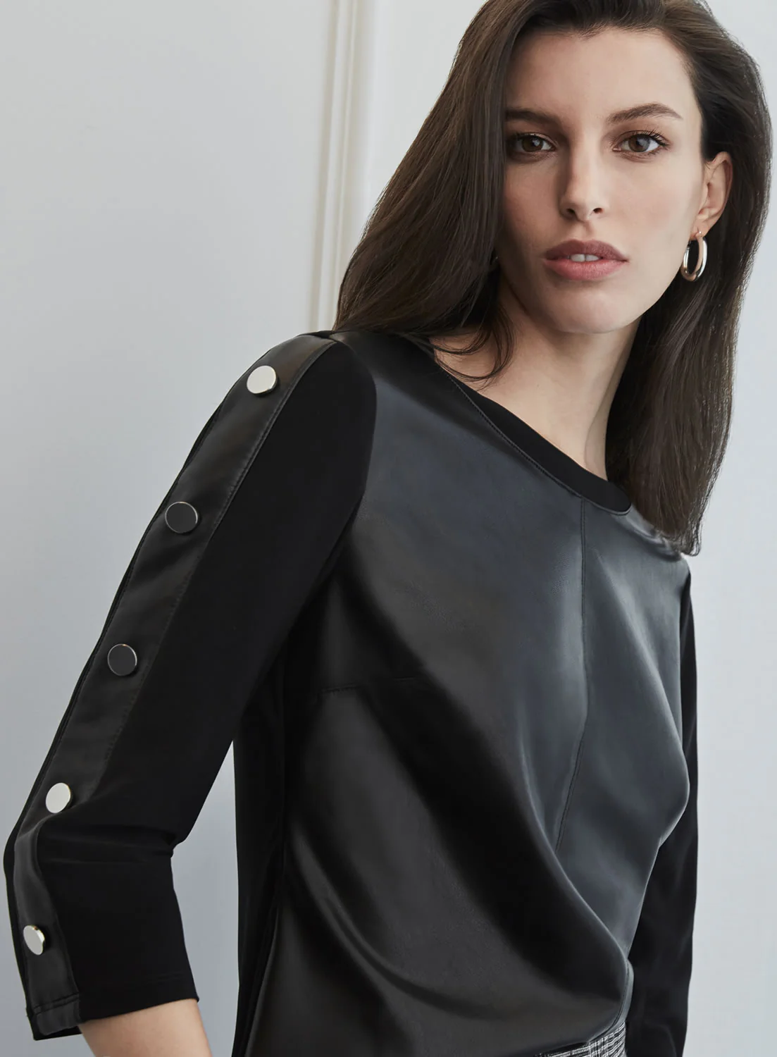 Joseph Ribkoff Black Faux Leather Top Style 213624