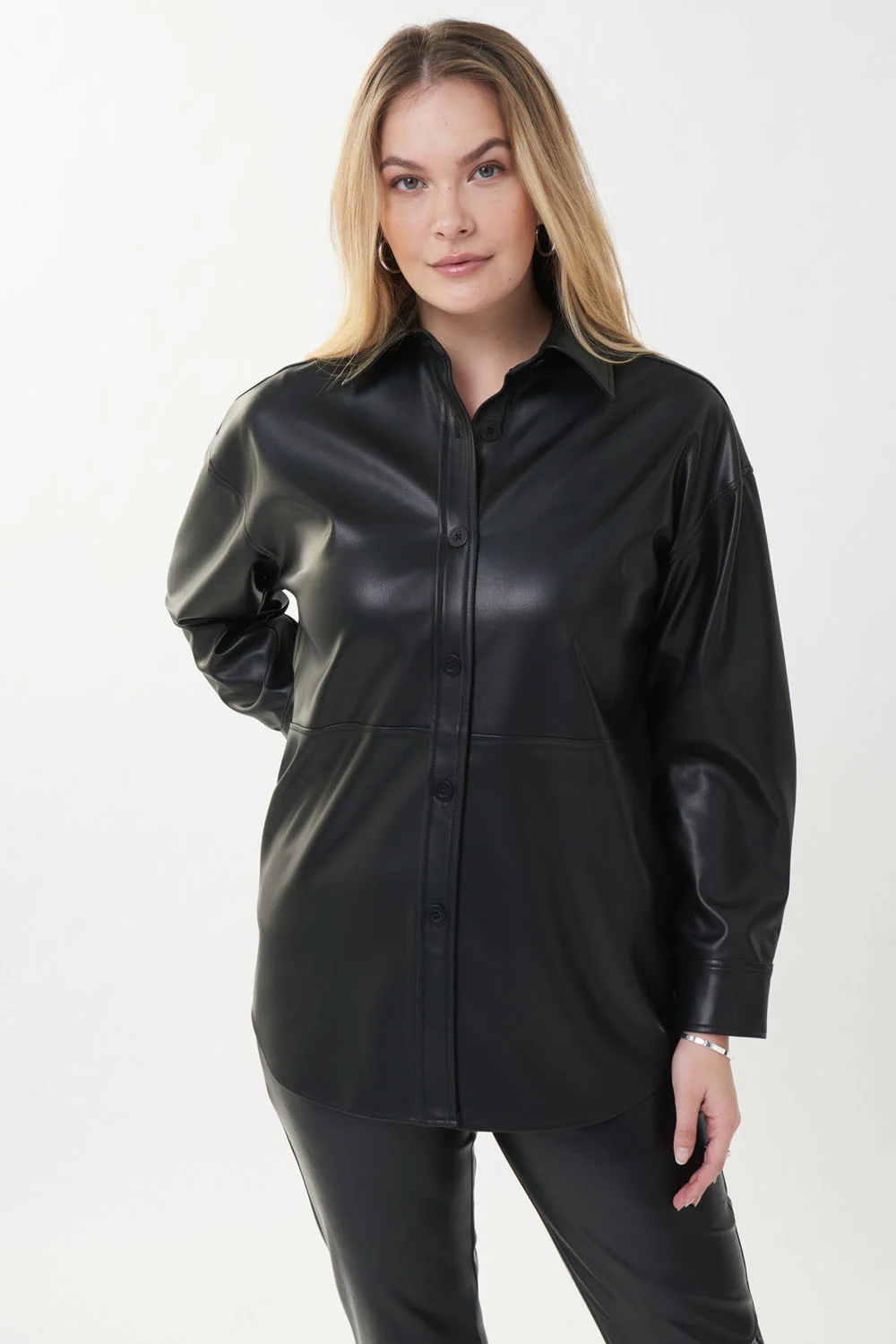 Joseph Ribkoff Black Faux Leather Top Style 223917 - Image 2