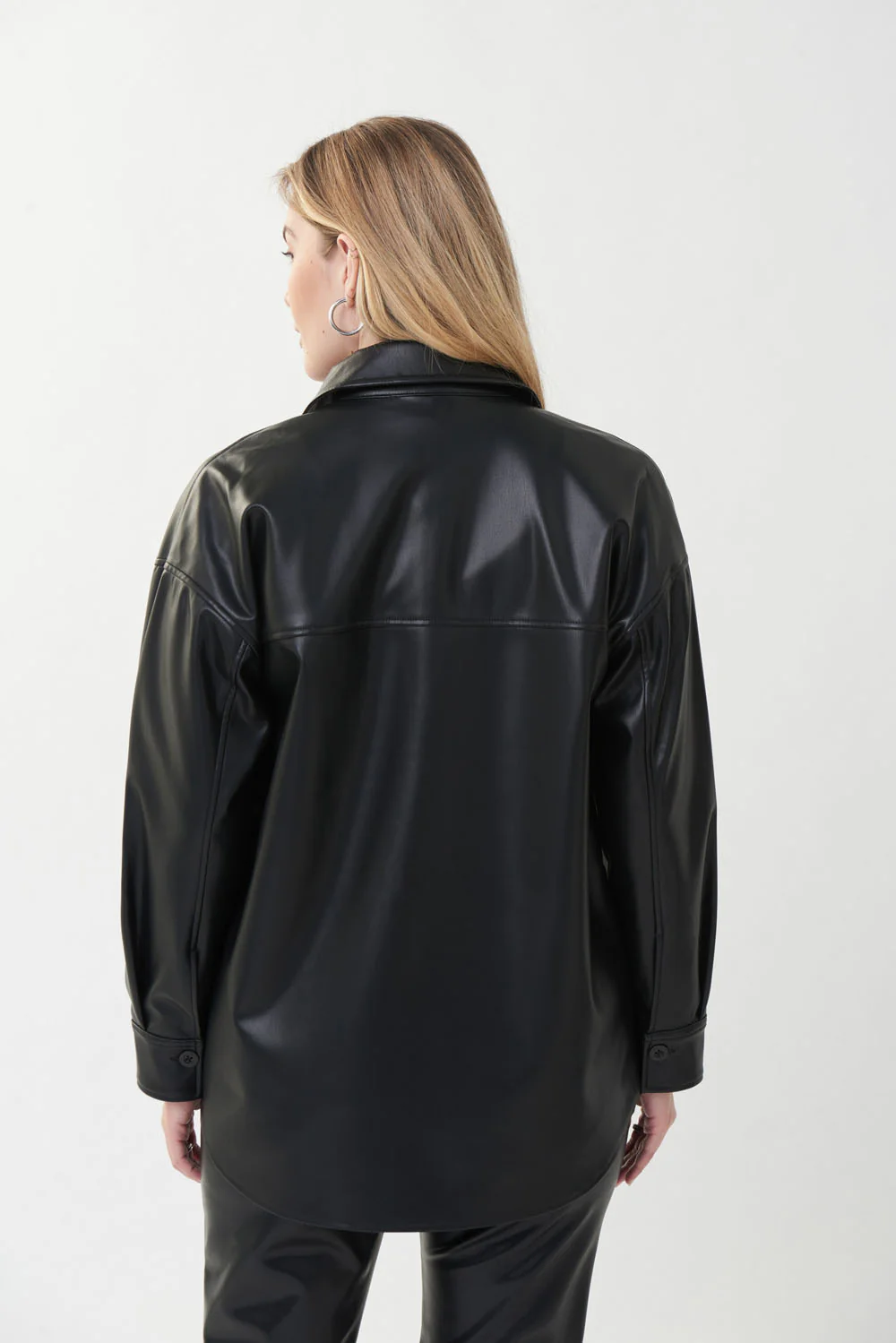 Joseph Ribkoff Black Faux Leather Top Style 223917 - Image 3