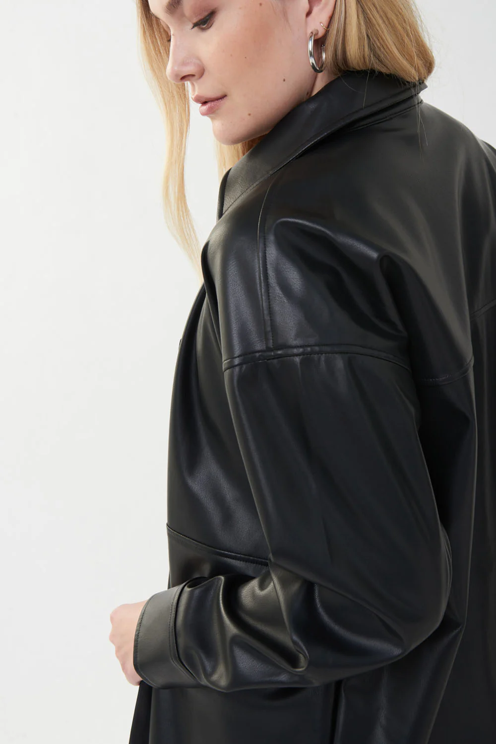 Joseph Ribkoff Black Faux Leather Top Style 223917 - Image 4