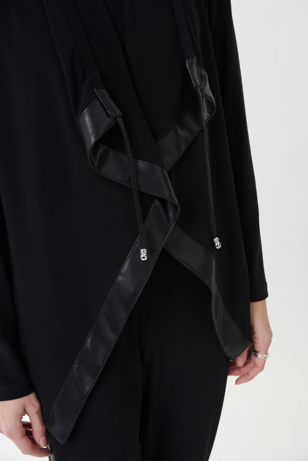 Joseph Ribkoff Black Faux Leather Trim Jacket Style 223091 - Image 3