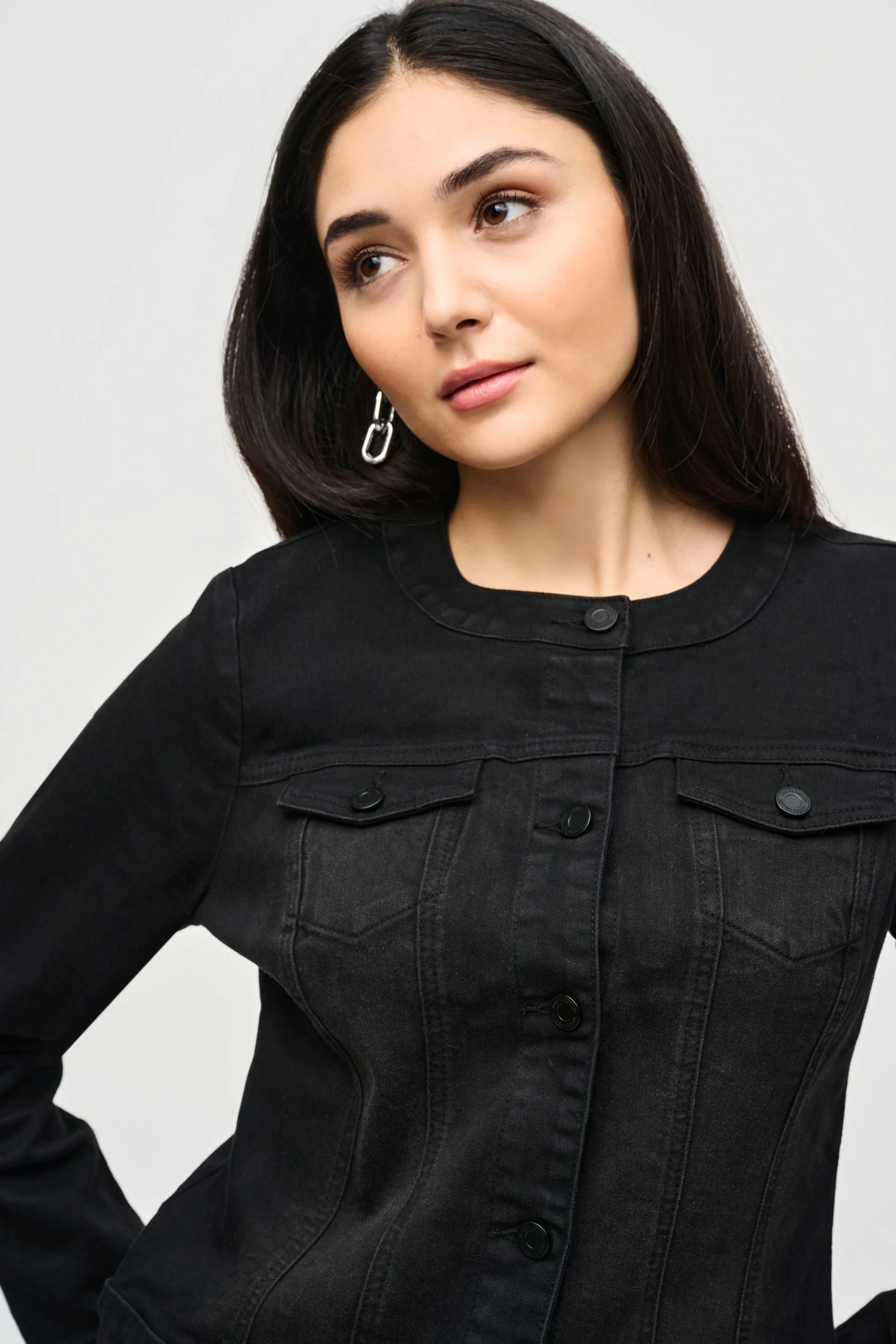 Joseph Ribkoff Black Fitted Denim Jacket Style 243935 - Image 3