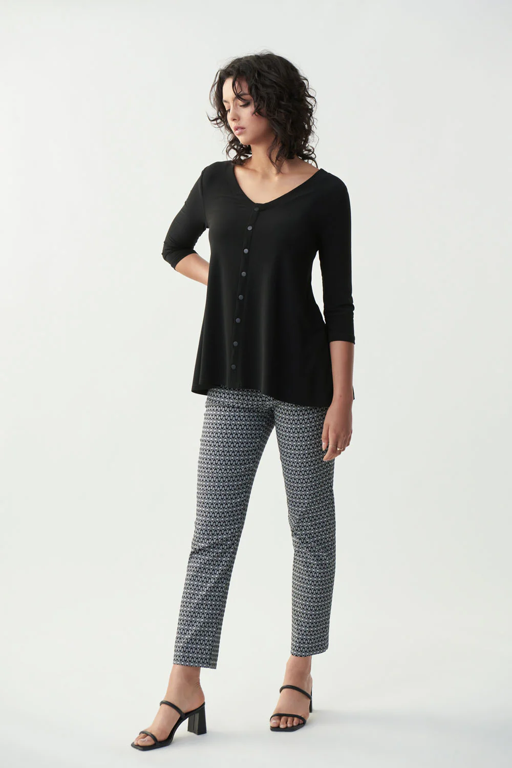 Joseph Ribkoff Black Flared Henley Top Style 221102 - Image 2