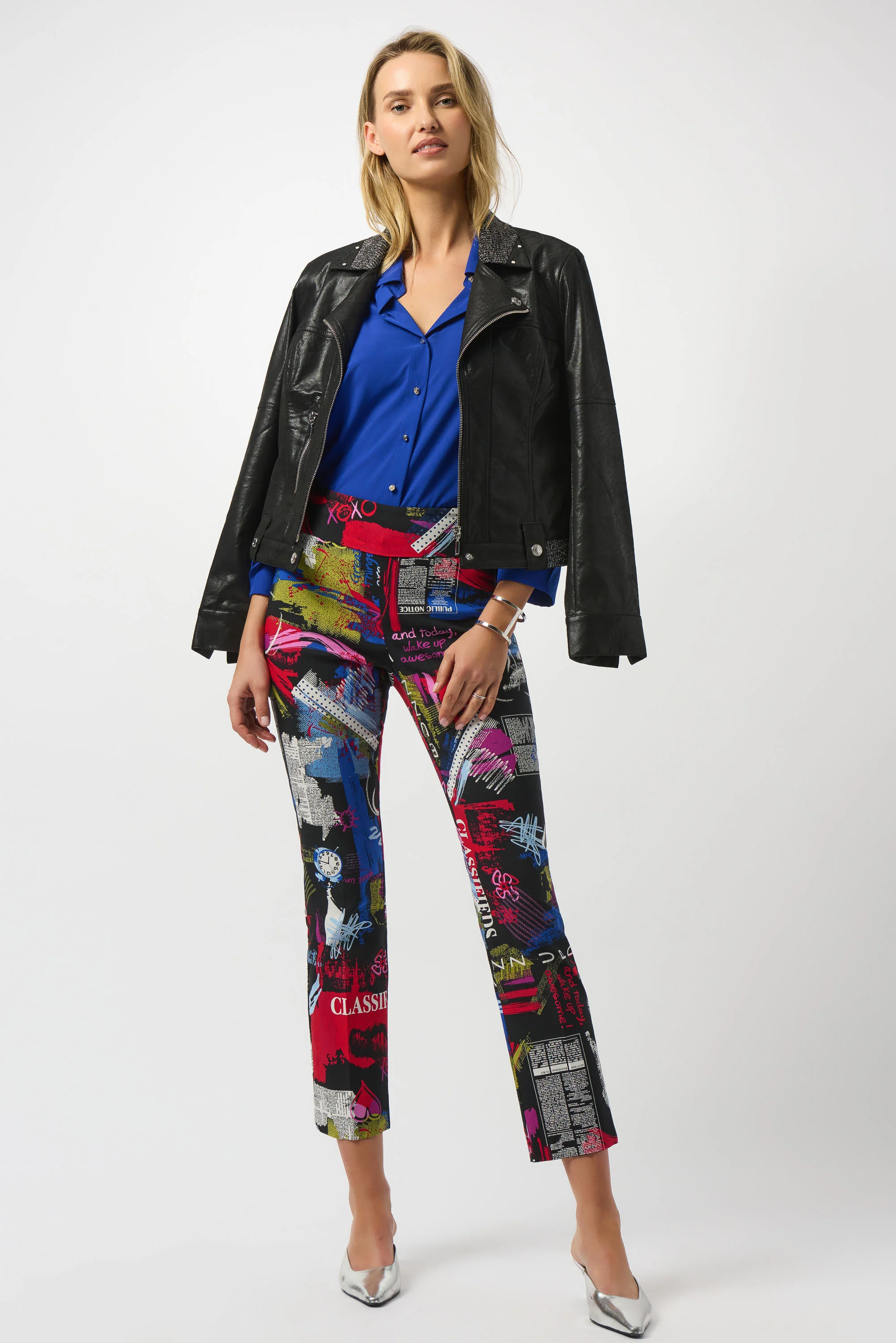 Joseph Ribkoff Black Foiled Faux Suede Fitted Jacket Style 253978 - Image 3