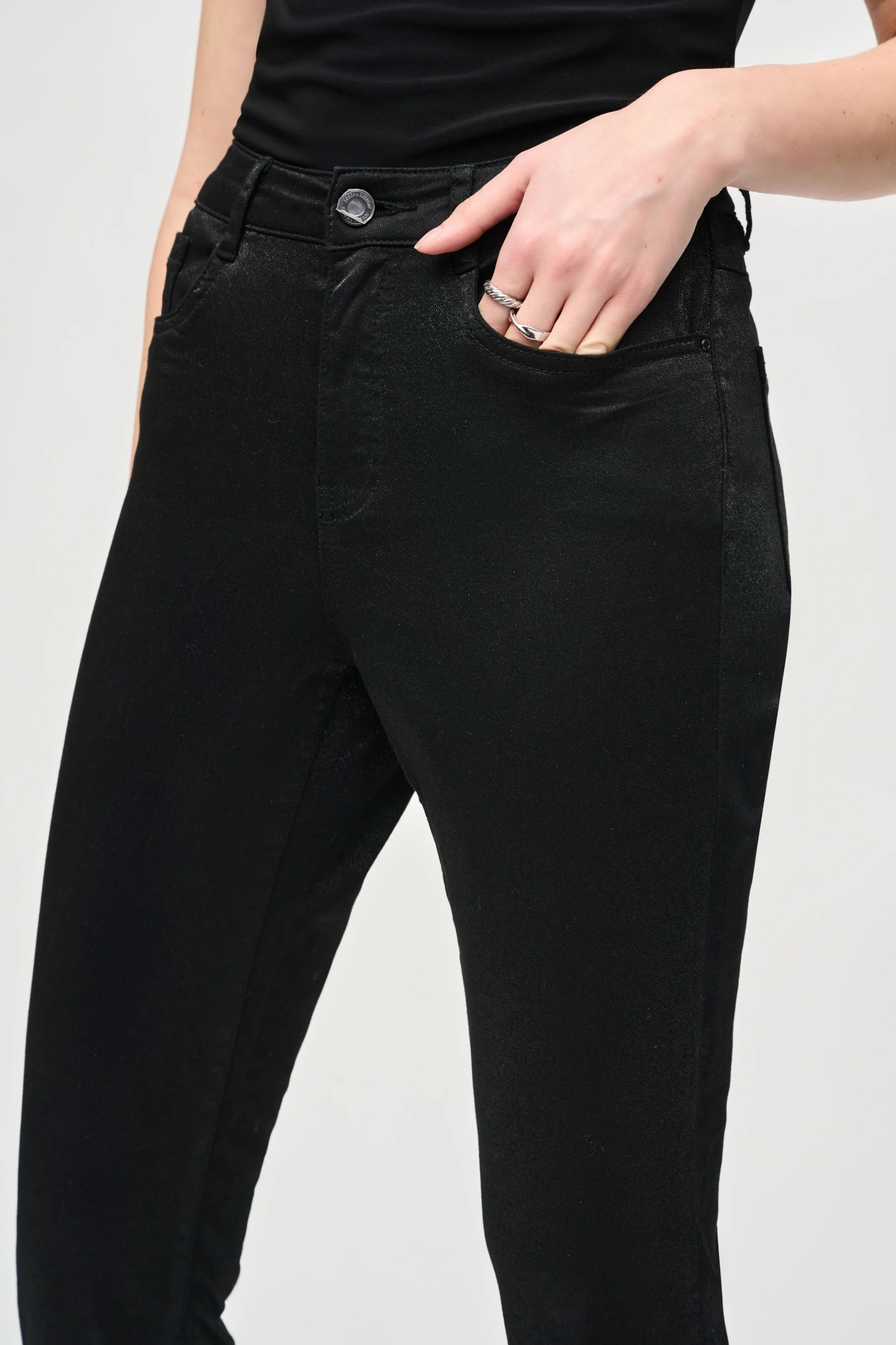 Joseph Ribkoff Black Foiled Print Denim Pant Style 243959 - Image 3