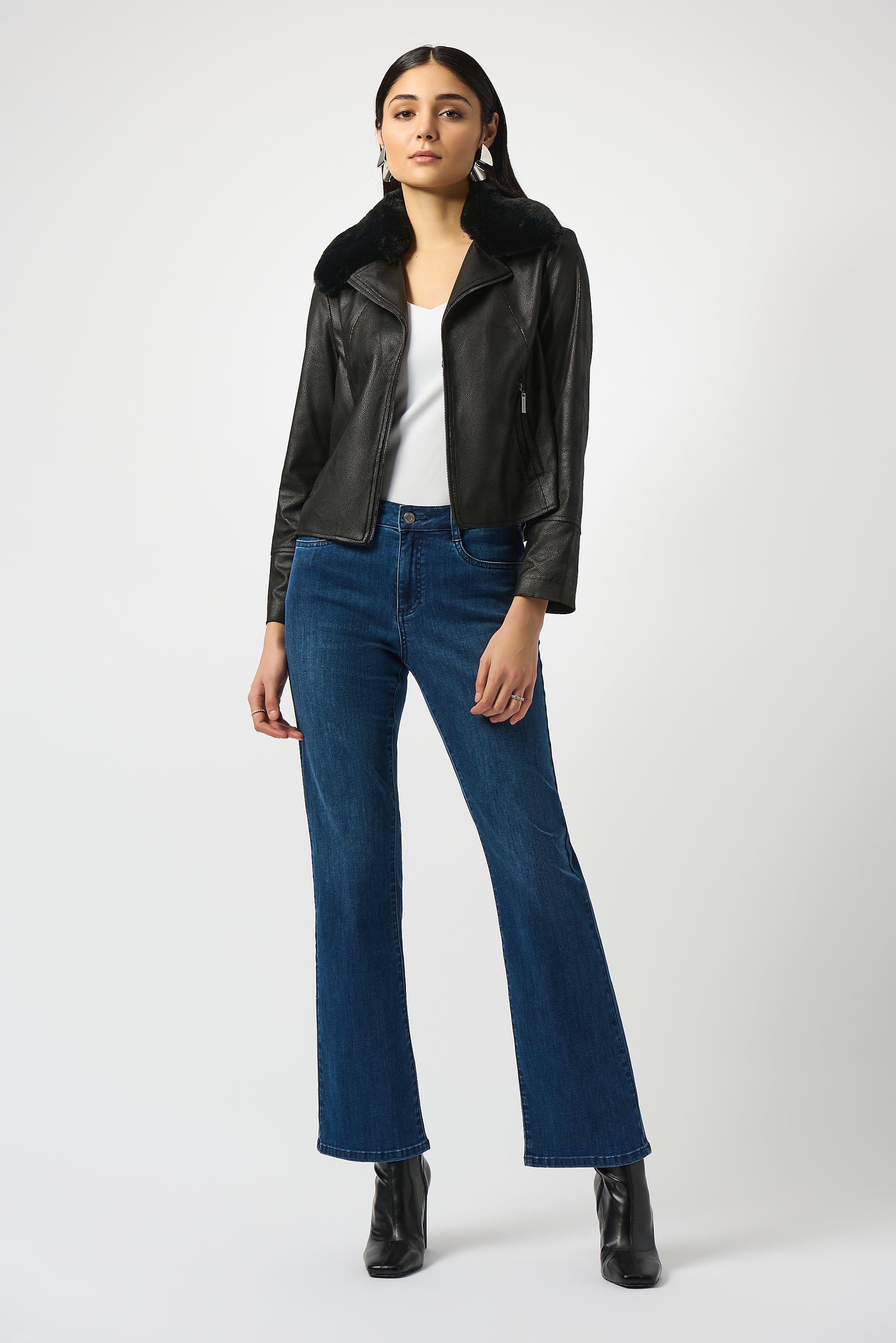 Joseph Ribkoff Foiled Suede Swing Jacket with Faux Fur Collar Style 253925 - Image 6