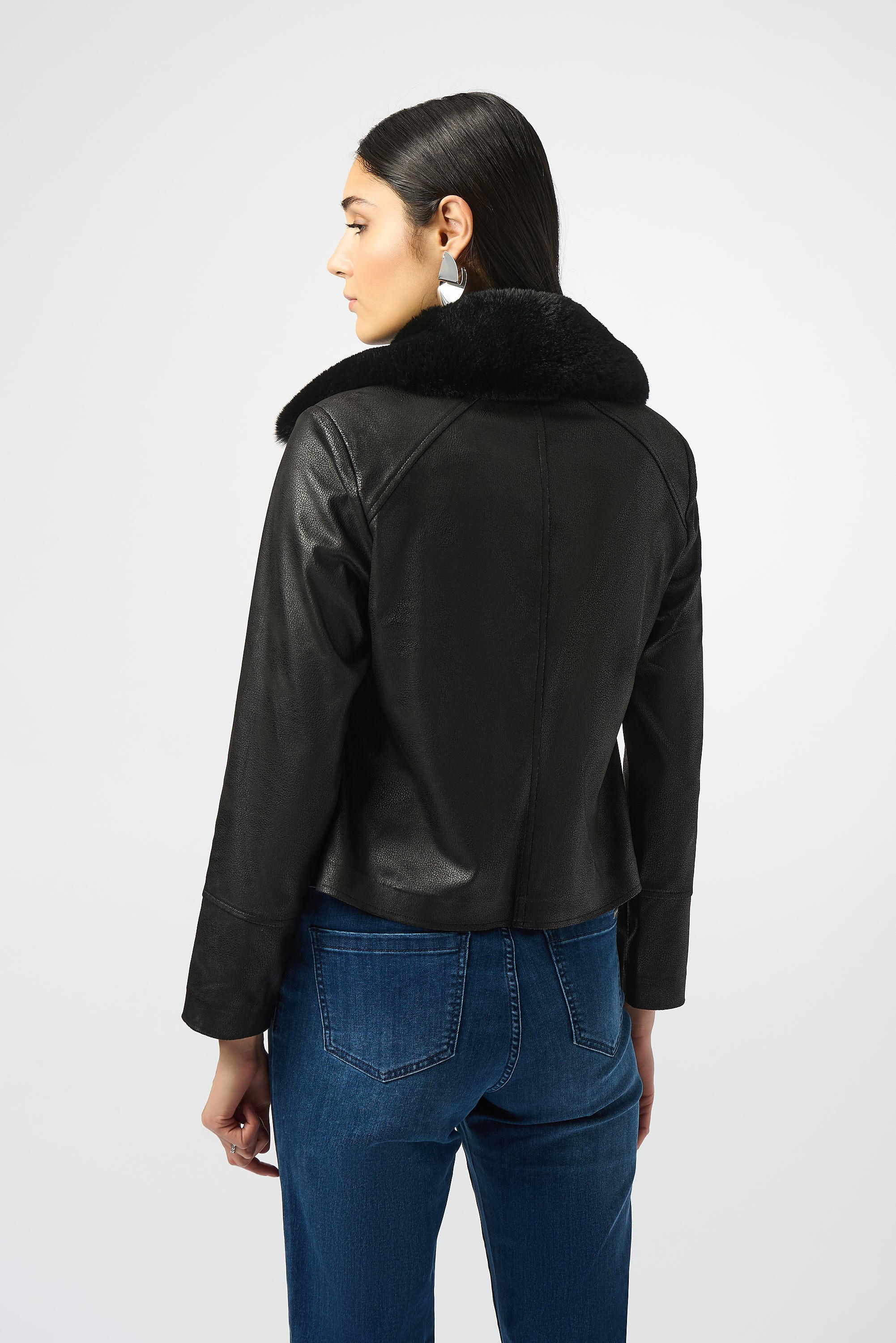 Joseph Ribkoff Foiled Suede Swing Jacket with Faux Fur Collar Style 253925 - Image 8