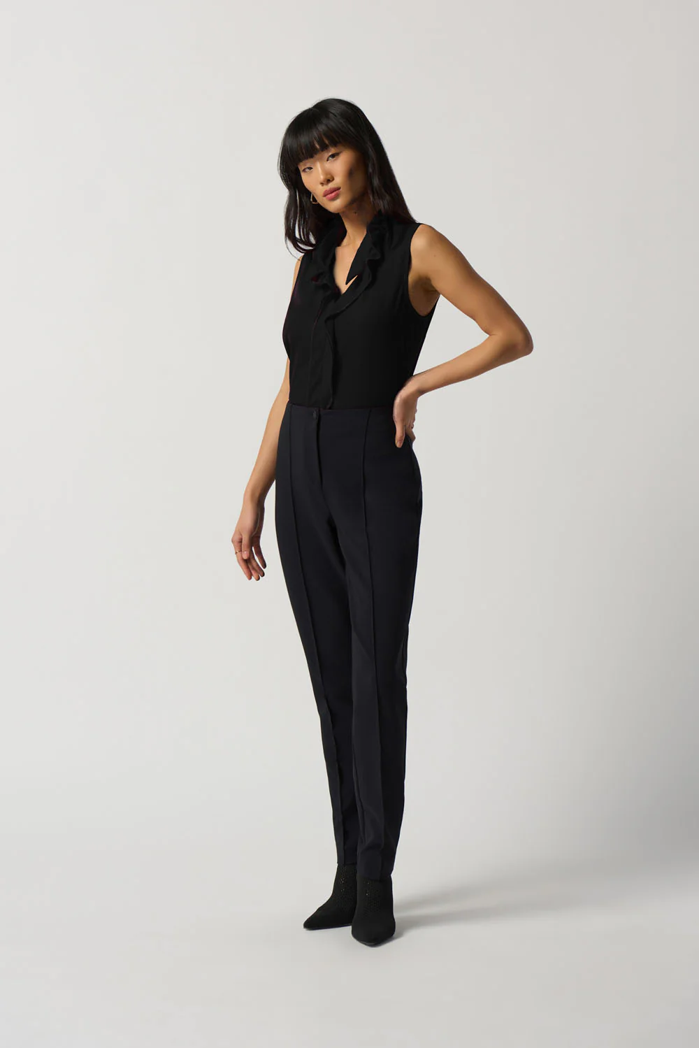 Joseph Ribkoff Black Georgette Top With Ruffles Style 233016 - Image 2