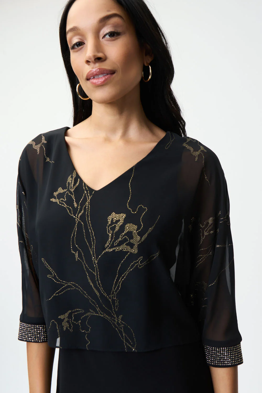 Joseph Ribkoff Black/Gold Dress Style 224001 - Image 2