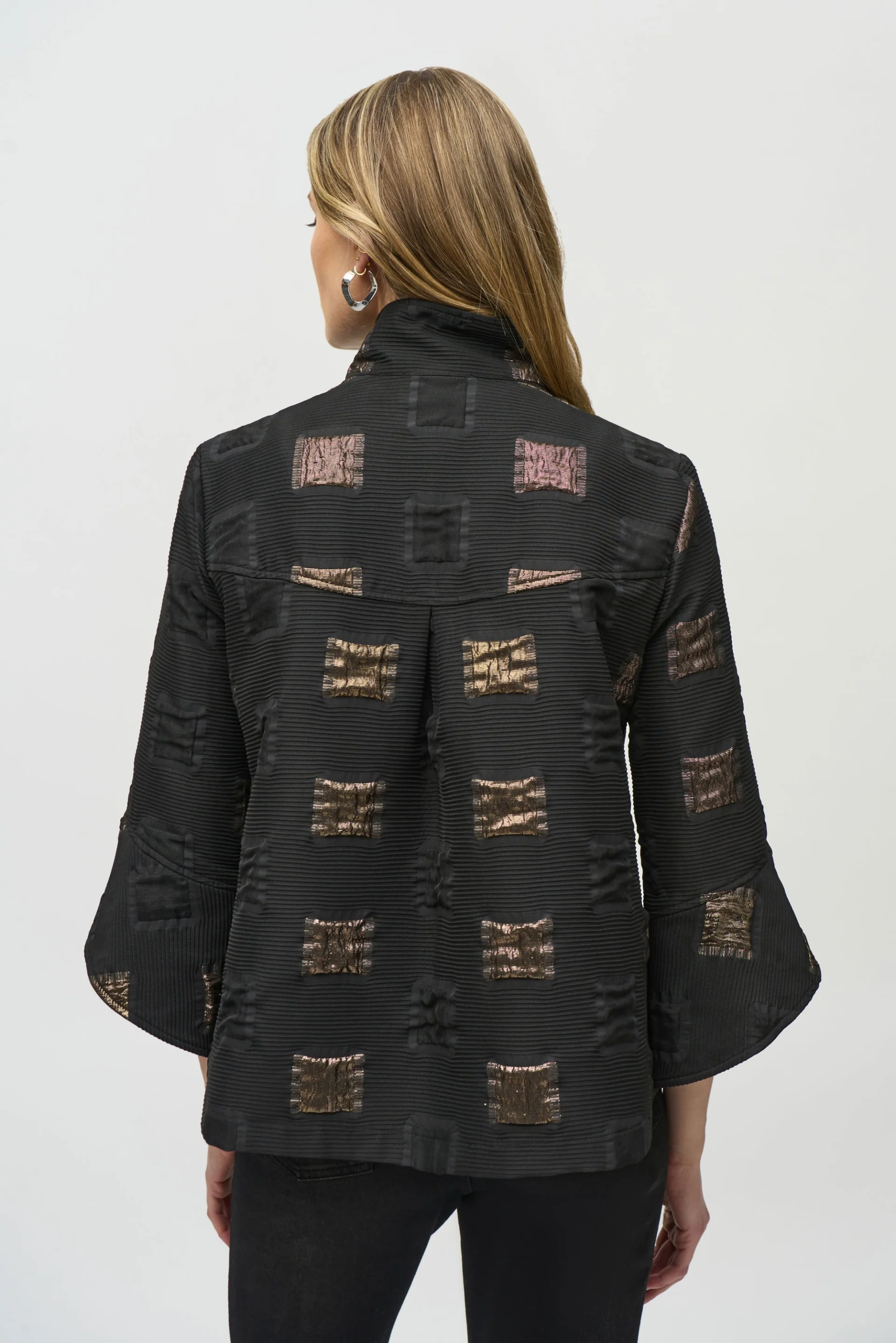 Joseph Ribkoff Black/Gold Trapeze Jacket Style 244205 - Image 3