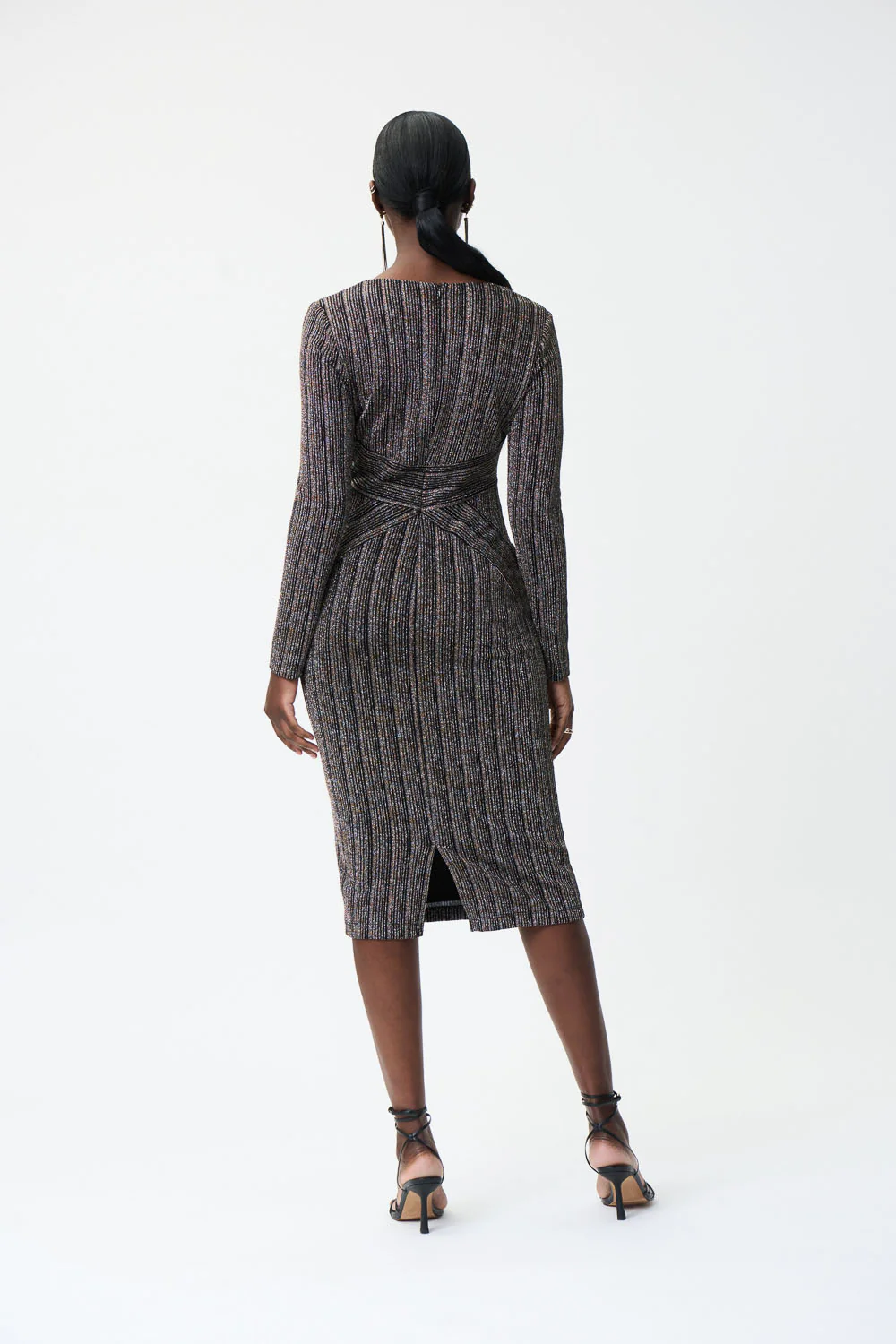 Joseph Ribkoff Black/Gold V-neck Dress Style 224239 - Image 4